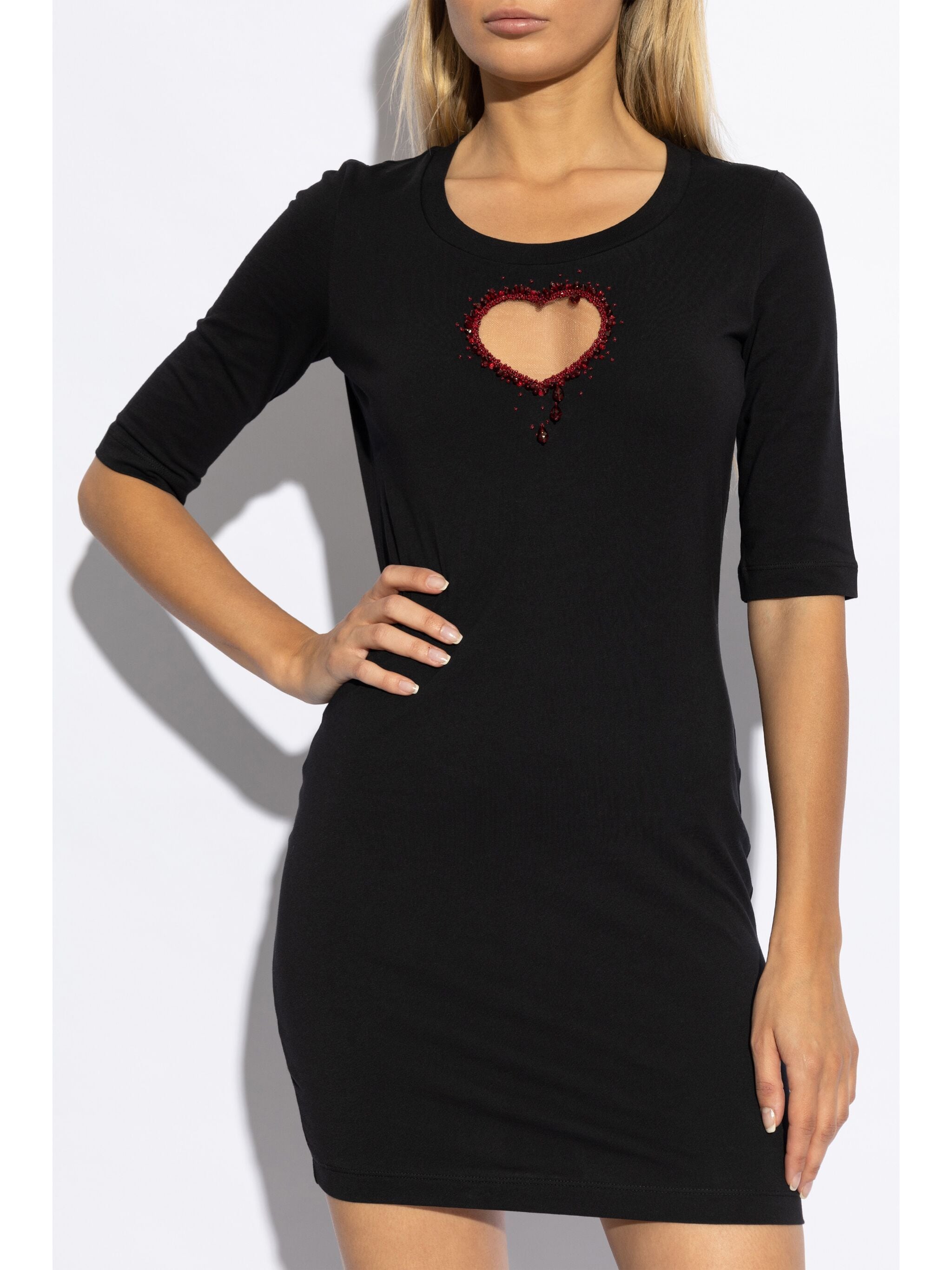 Fitted Black Cotton Heart Cutout Dress