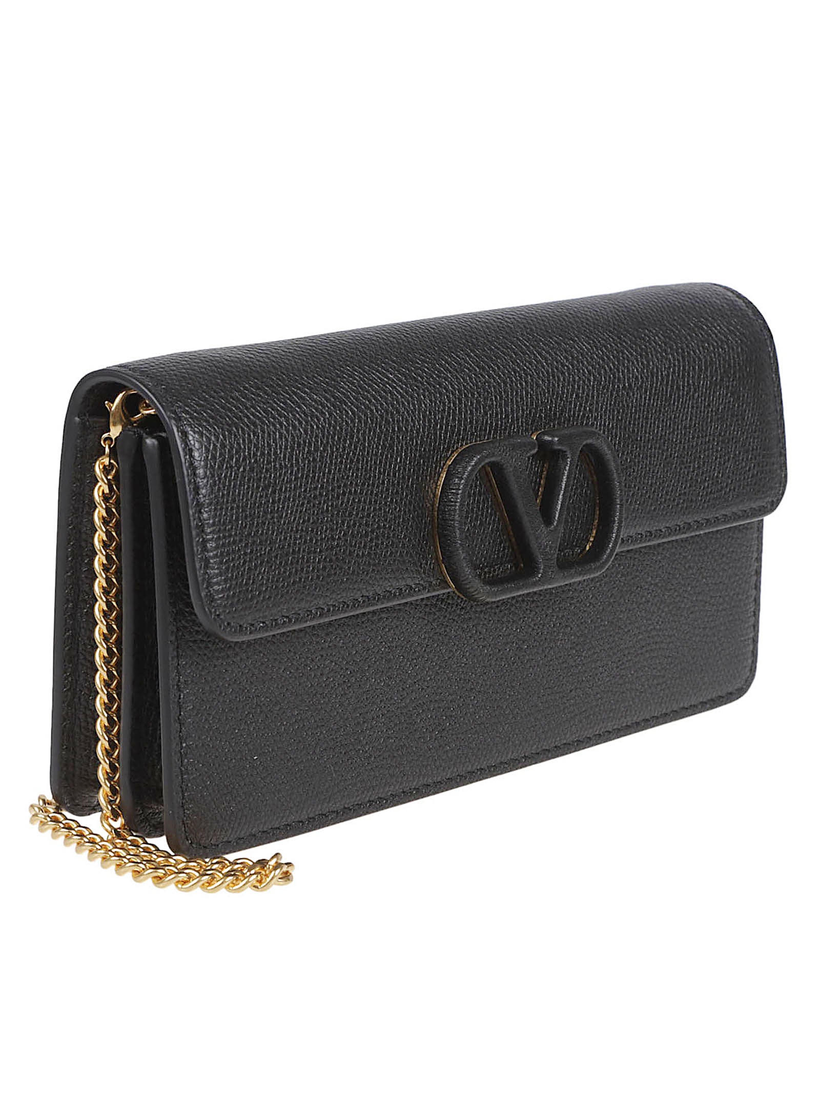 Textured Leather Wallet with VLogo Signature