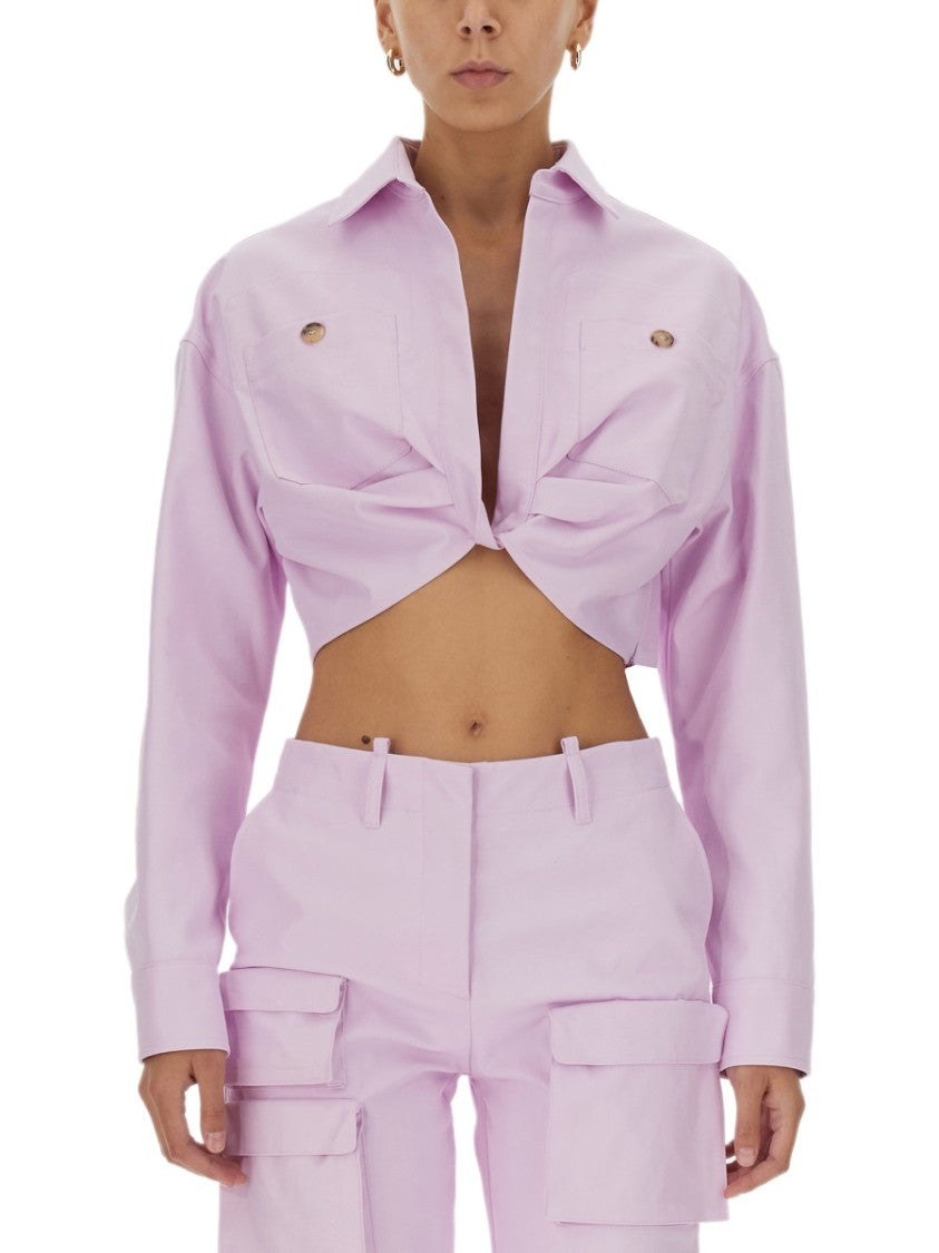 Cropped V-Neck Jacket With Buttoned Cuffs