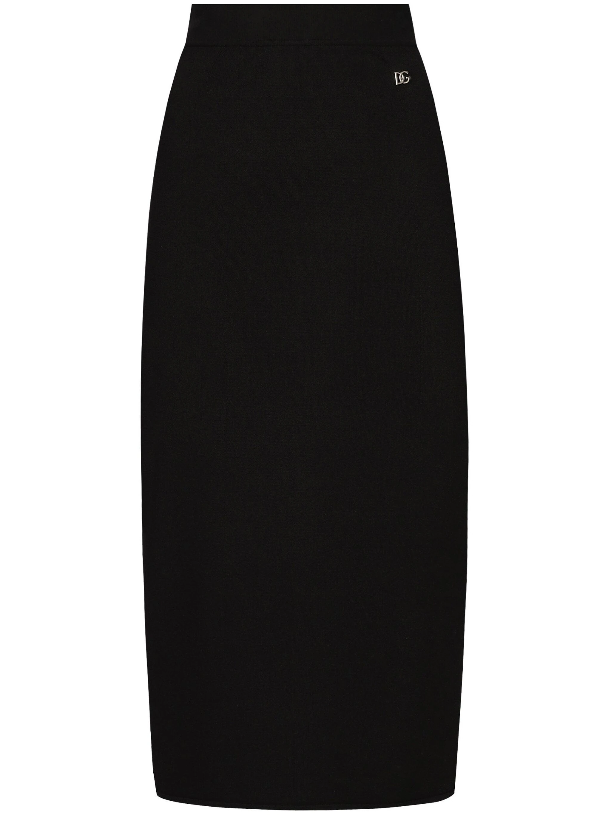 Black Longuette Stretch Viscose Logo Skirt
