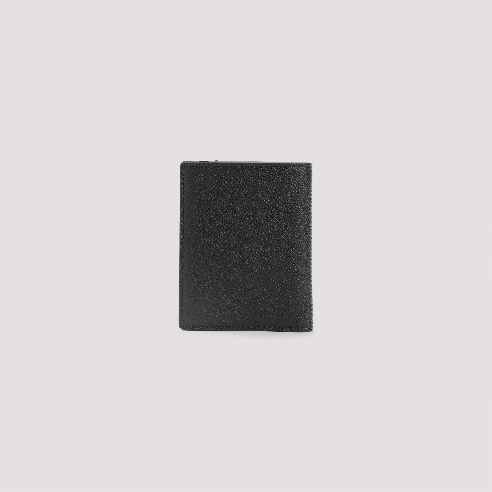 Vertical Black Grained Calf Leather Wallet