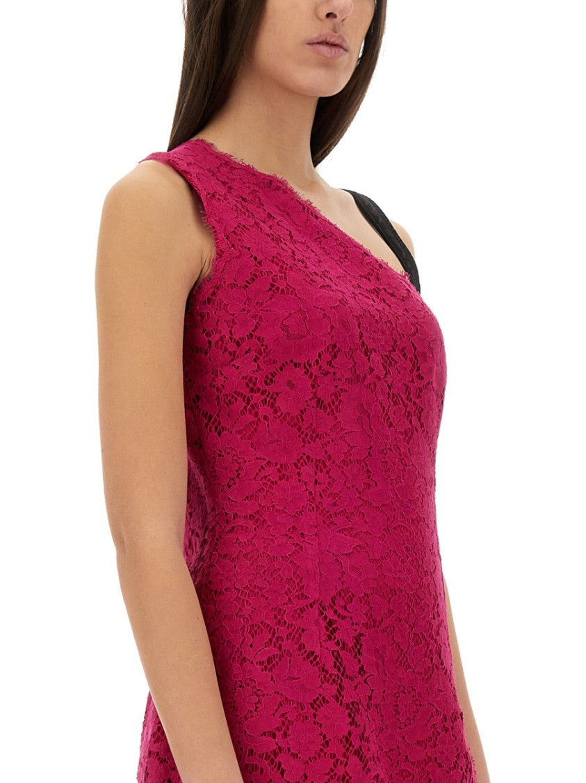 Mini Dress With Cordonet Lace Slit