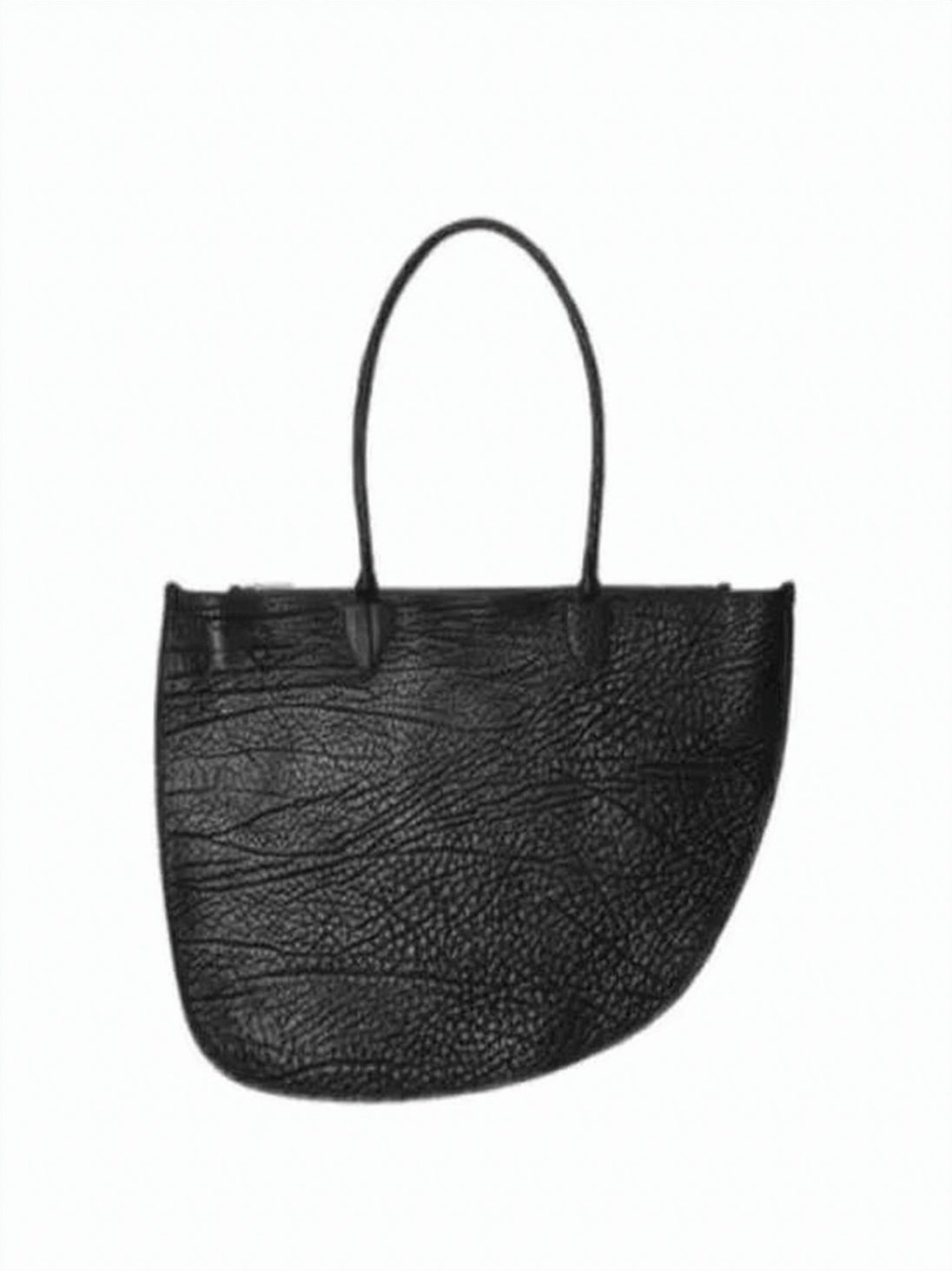 Textured Black Leather Tote Bag