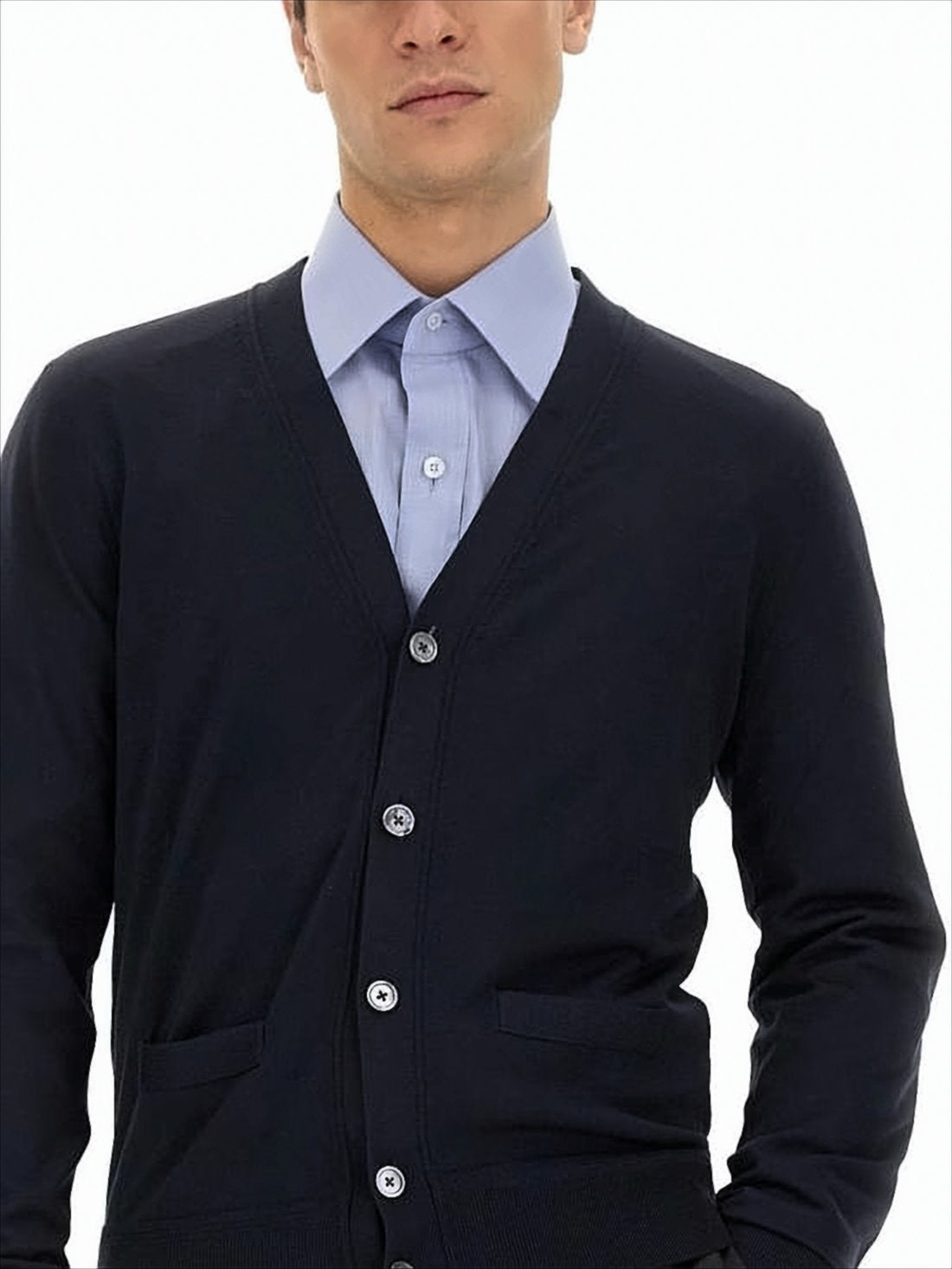 Classic Deep V-Neck Cardigan with Button-Down Front