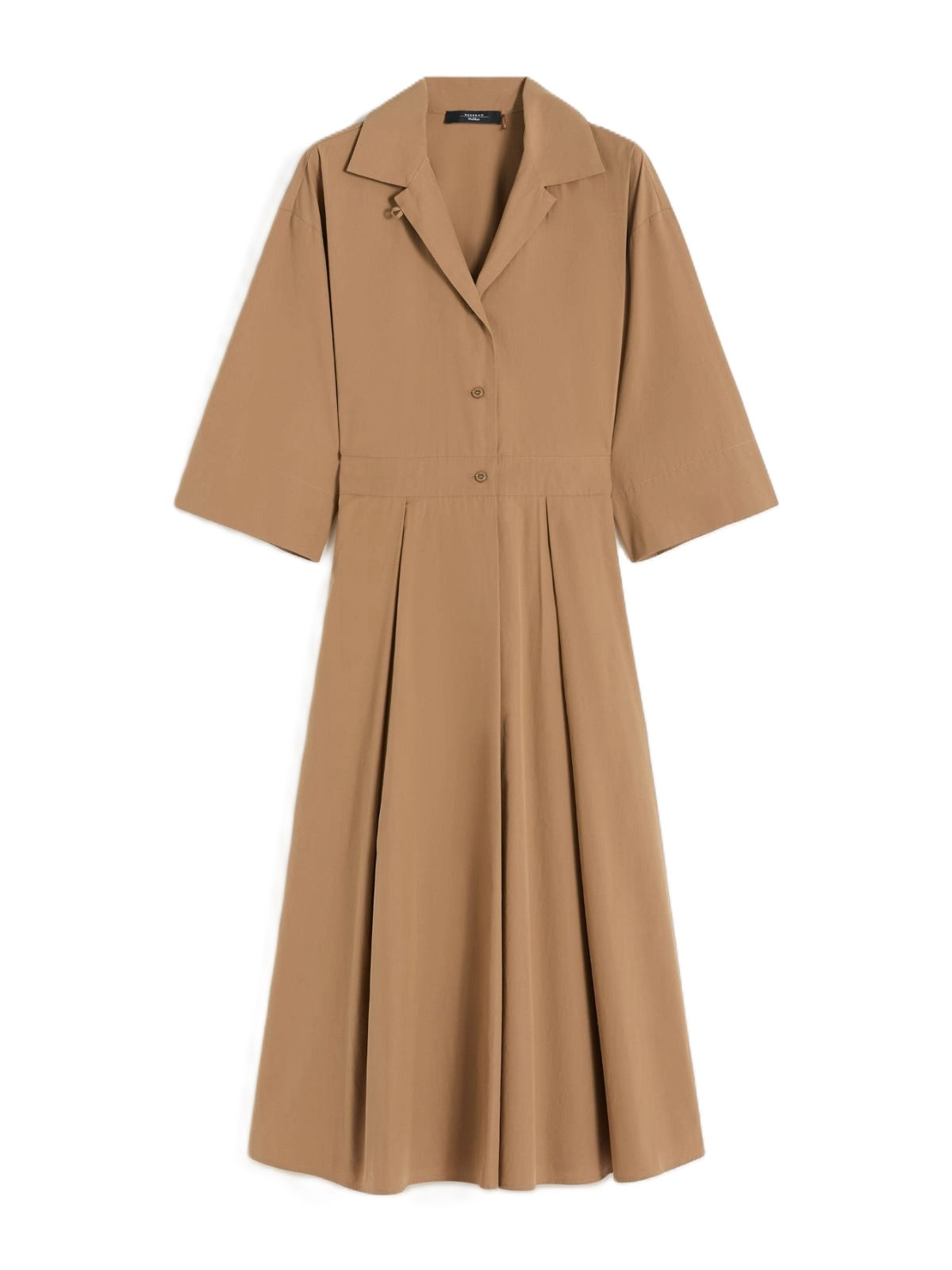 Knee-Length Dress with Classic Collar and Pleated Skirt