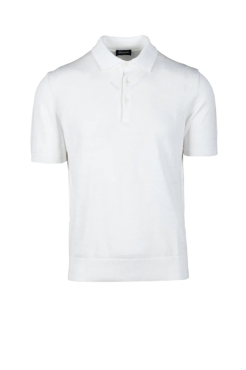 Linen Cotton Knit Polo - White