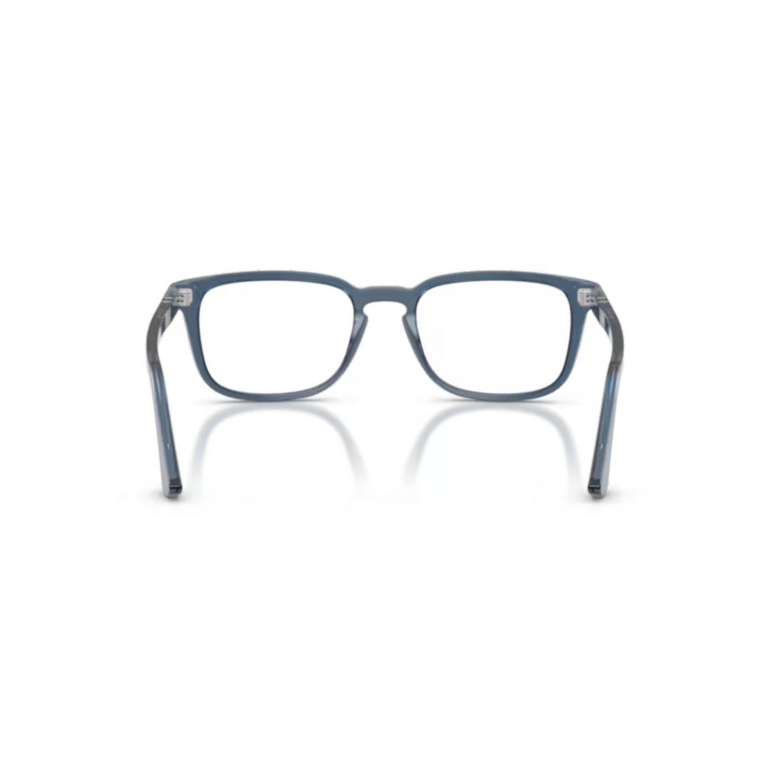 0po3382v Translucent Blue Acetate Rectangular Eyeglasses with Silver Accents