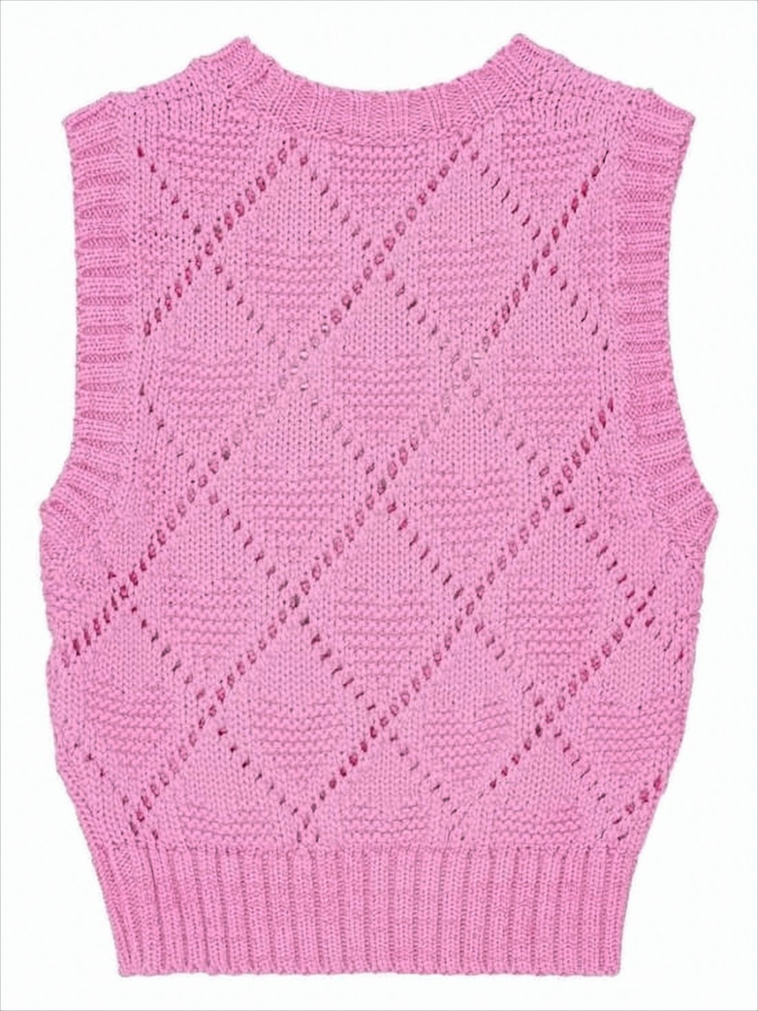 Vibrant Pink Diamond-Patterned Knit Vest
