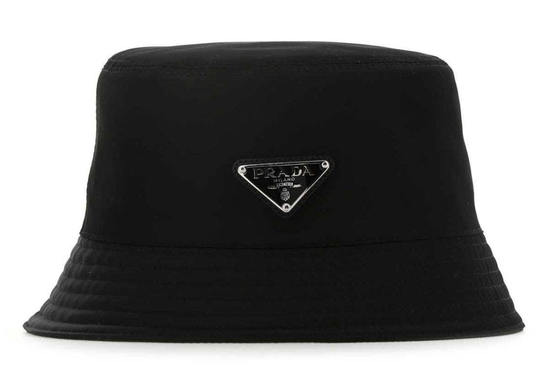 Smooth Nylon Bucket Hat with Triangular Logo Patch