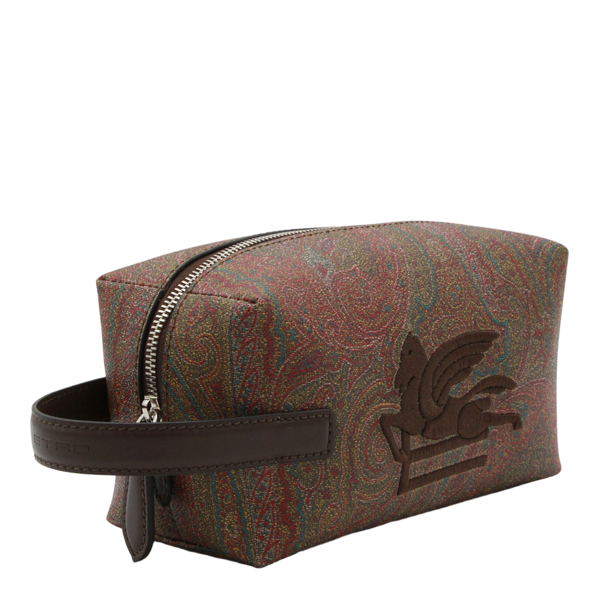 Rectangular Paisley Toiletry Bag with Leather Handle