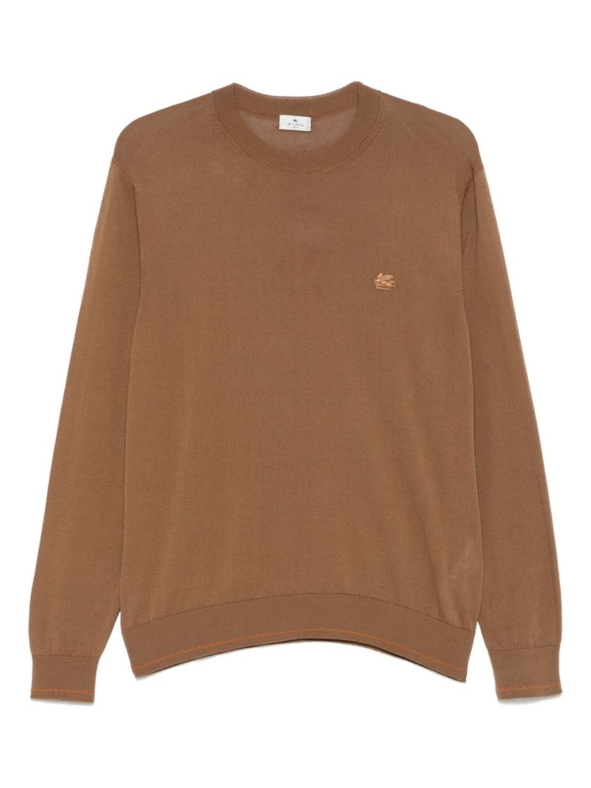 Solid Brown Cotton Sweater with Crew Neckline