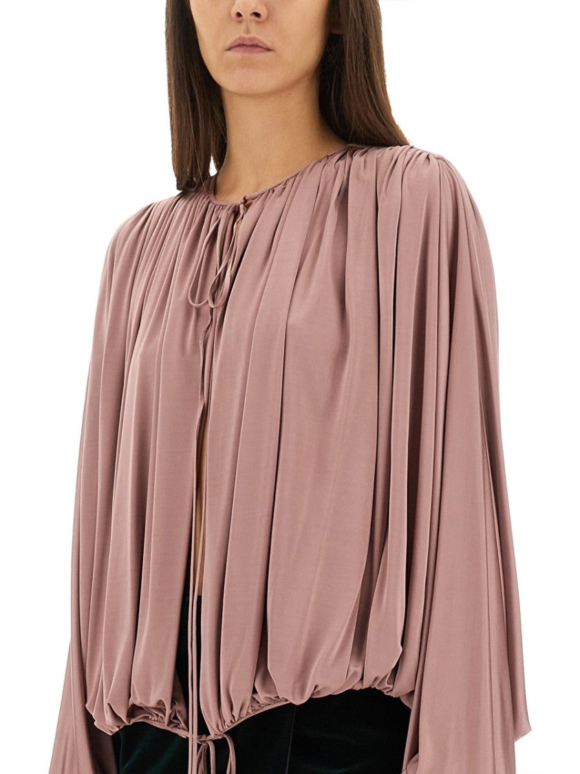 Fluid Knit Blouse With Gathered Pleats