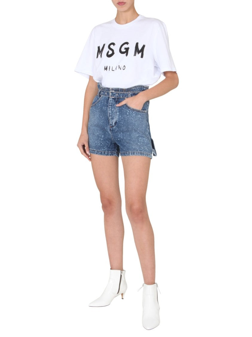 High-Waisted Denim Shorts With Paperbag Waist