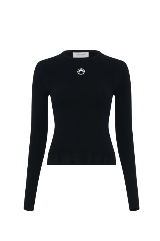Fitted Long-Sleeve Sweater With Crescent Moon Emblem