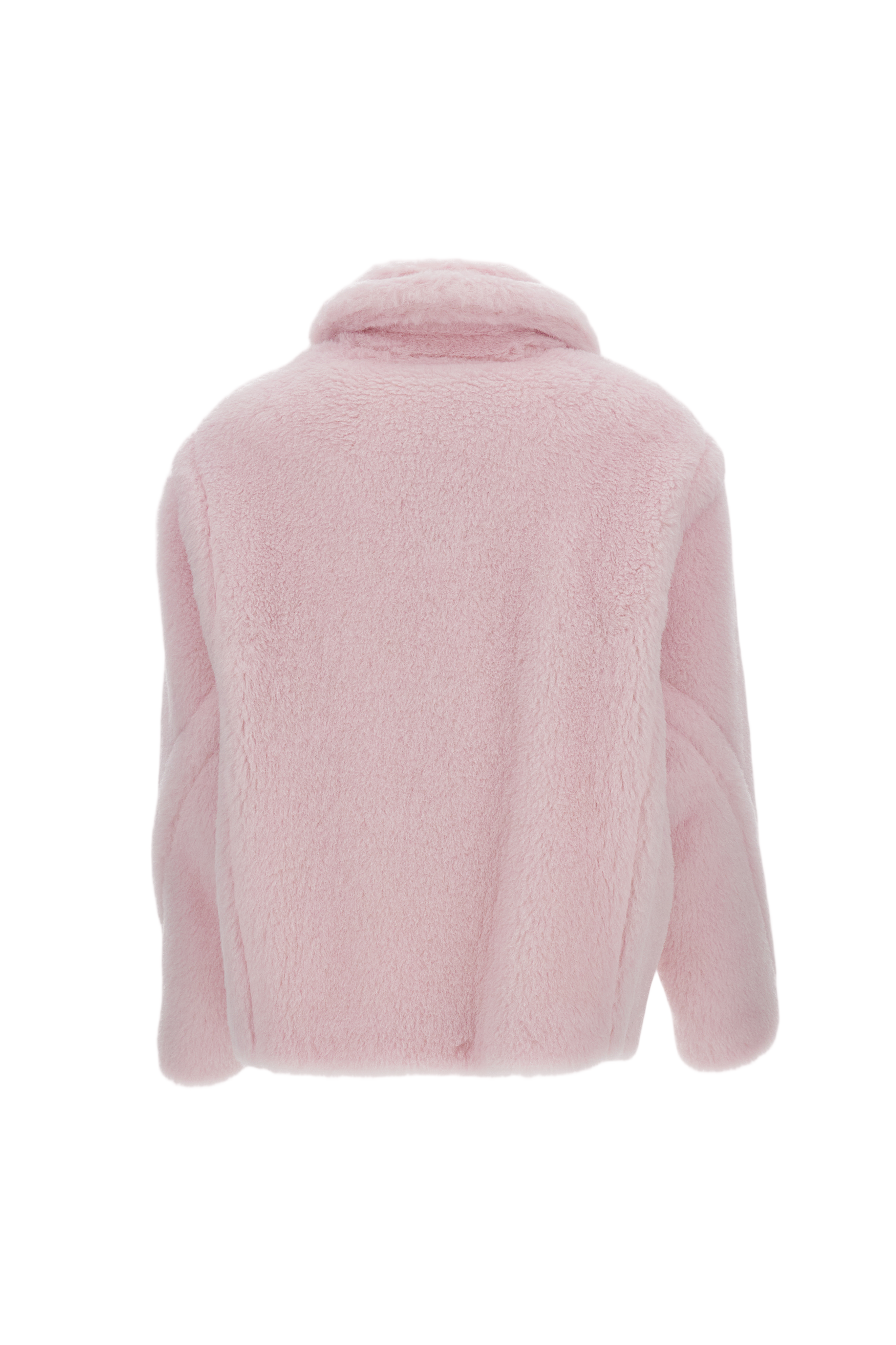 Cropped Pink Fur Coat With Pointed Collar