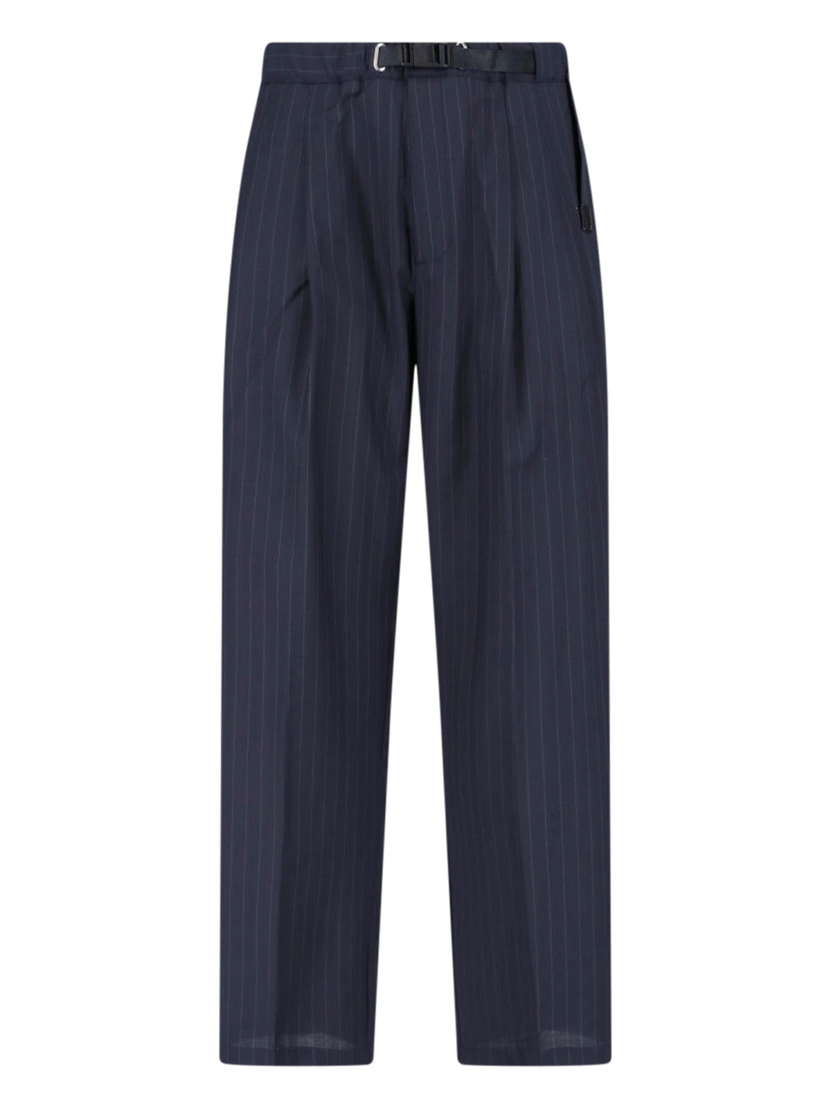 Black Pinstripe Straight-Leg Wool Trousers