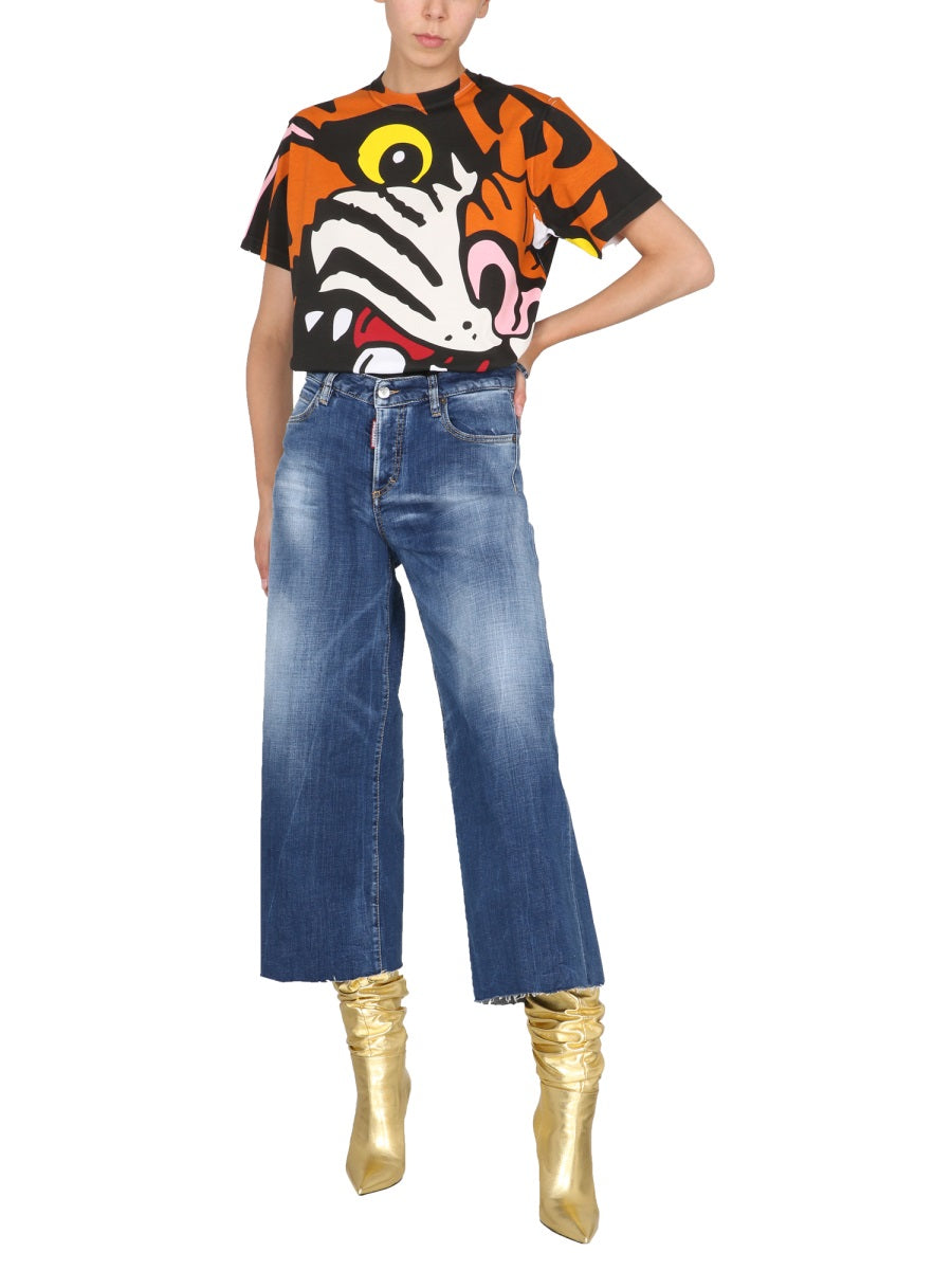 Orange and Black Tiger Graphic Oversized T-Shirt