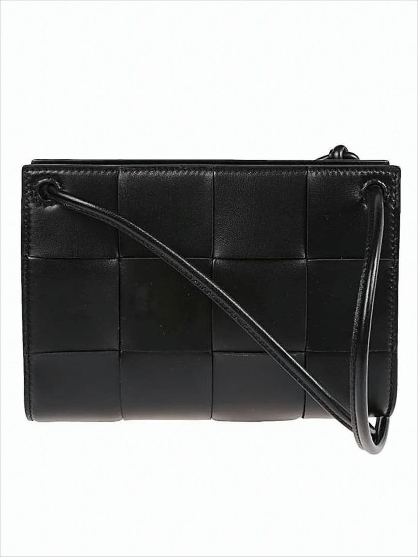 Padded Woven Leather Black Crossbody Bag