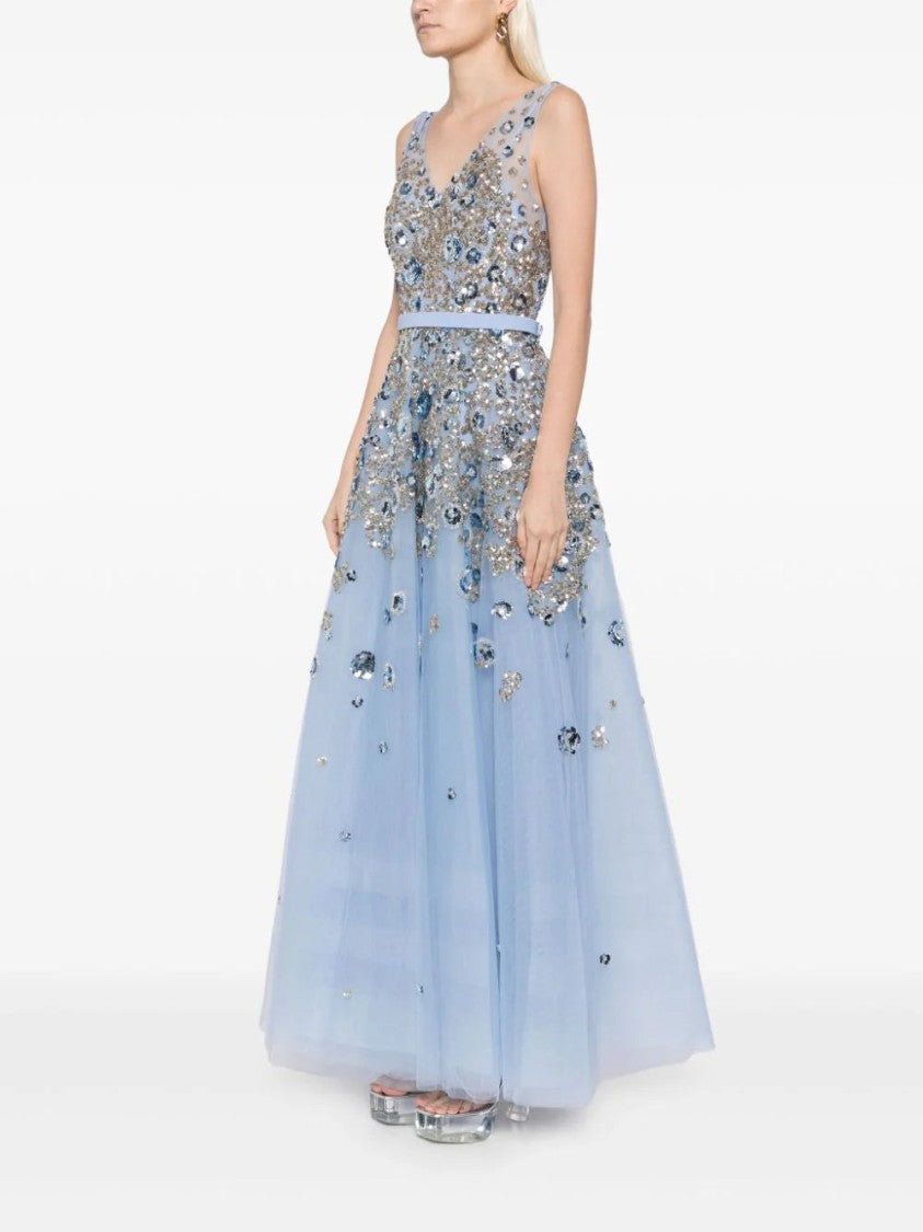 Tulle, Ankle Length Dress With Dotted Beading