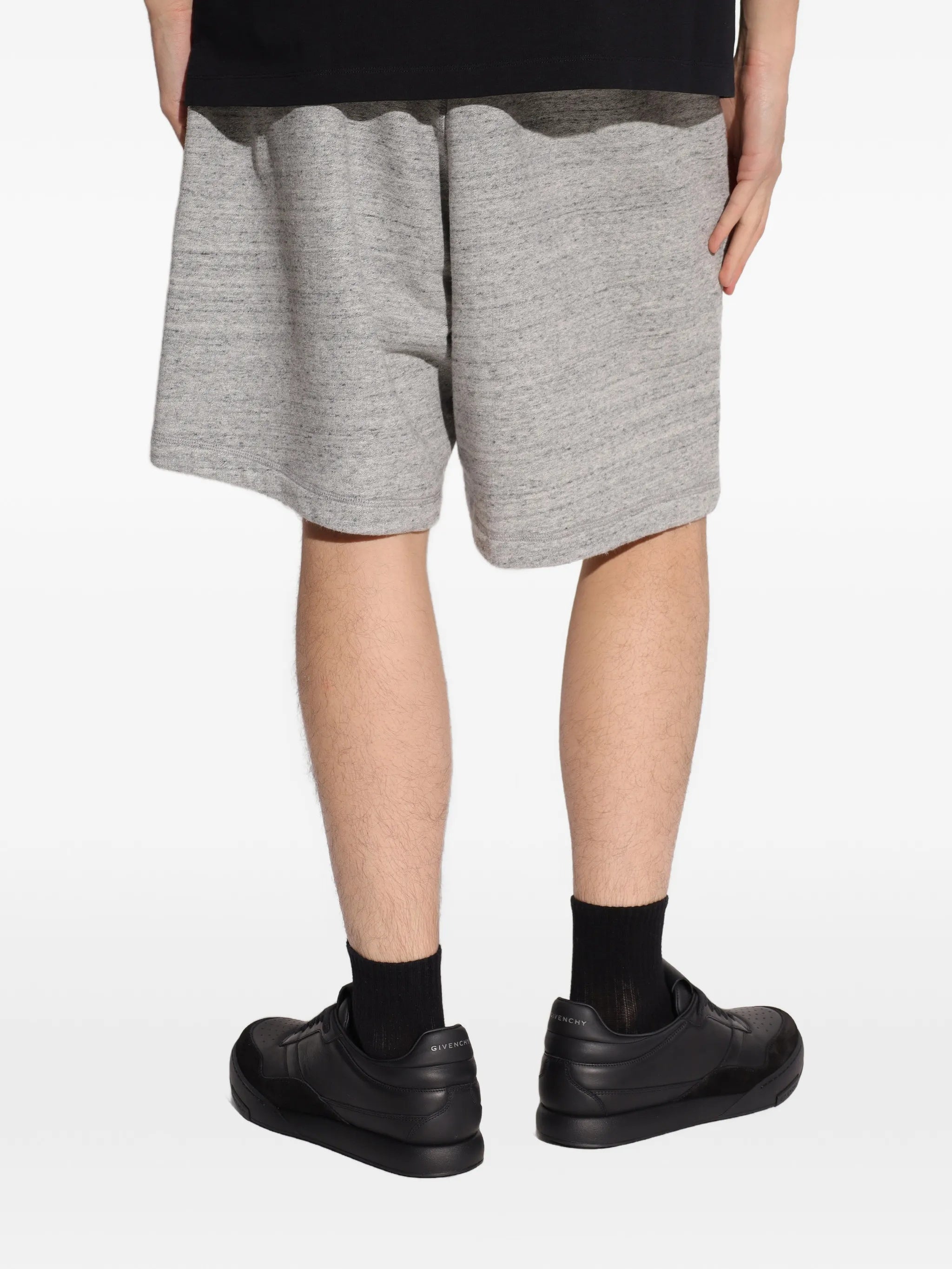 Grey Heathered Cotton Embroidered Logo Shorts