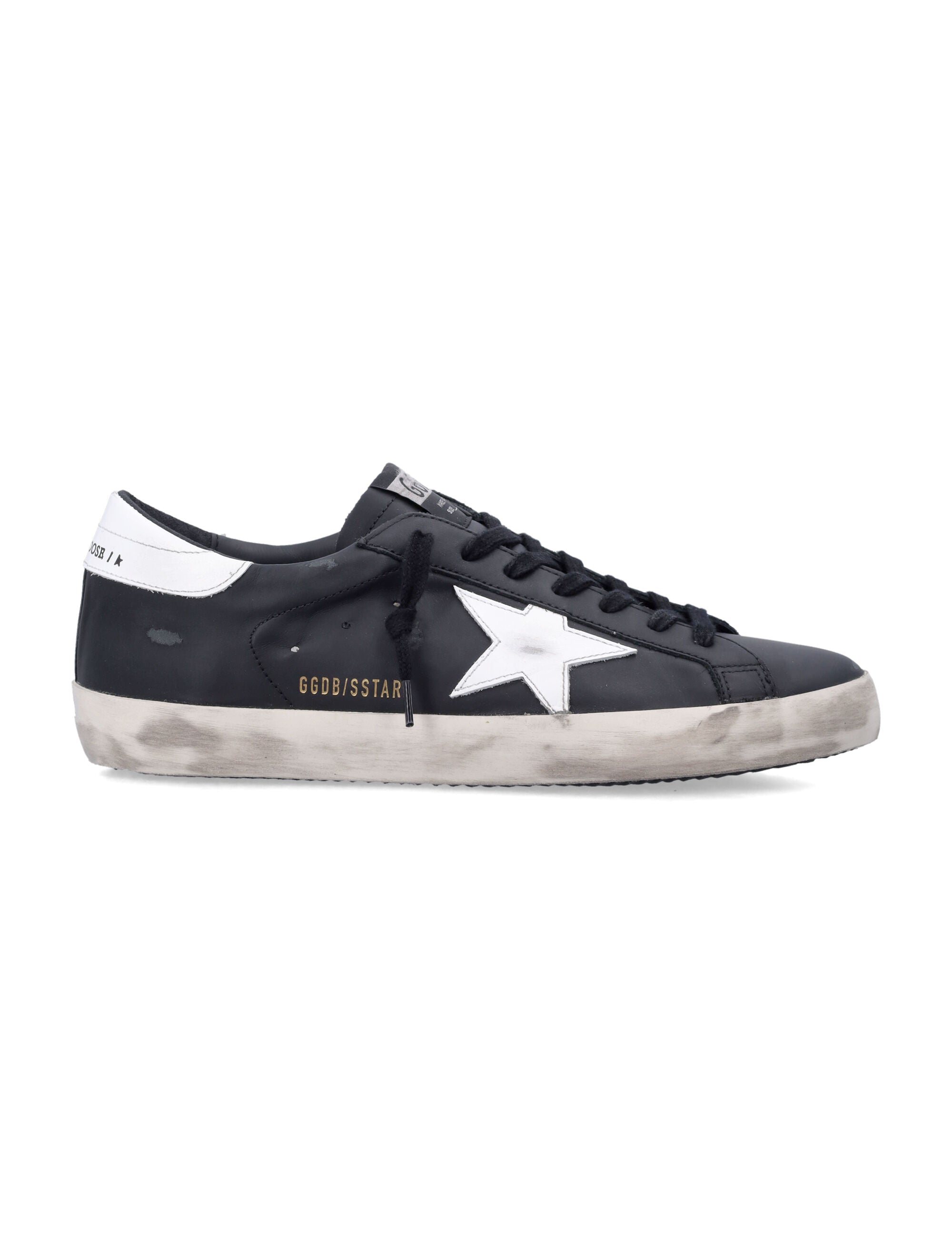 Super-Star Black Leather Sneakers with White Star Accent