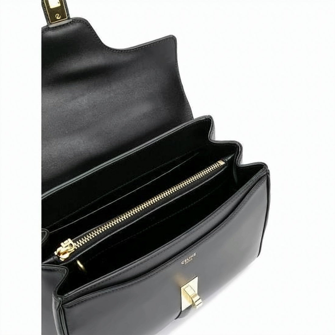 Black Smooth Leather Structured Shoulder Bag