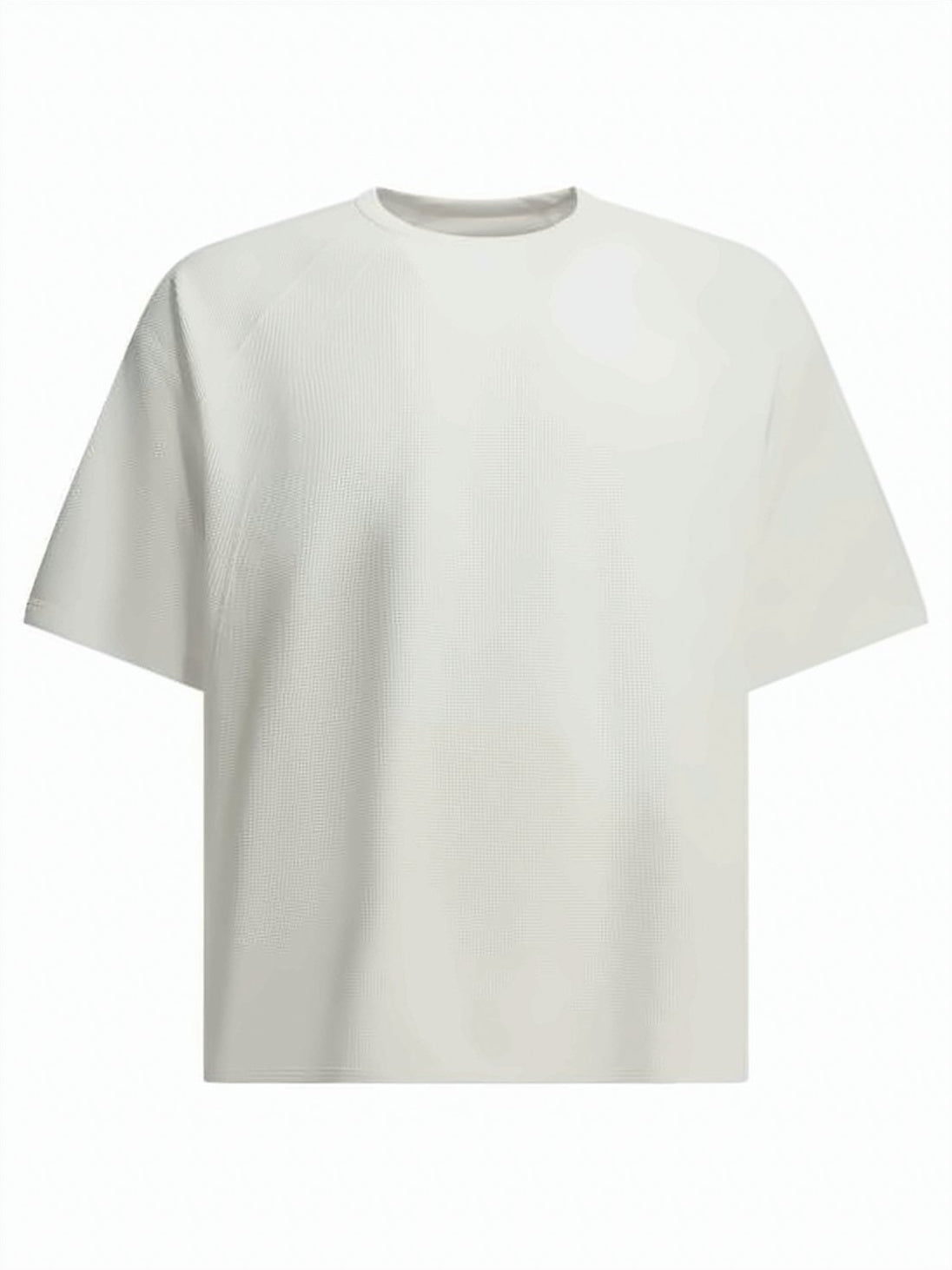 White Short-Sleeved Boxy Waffle Pattern T-Shirt