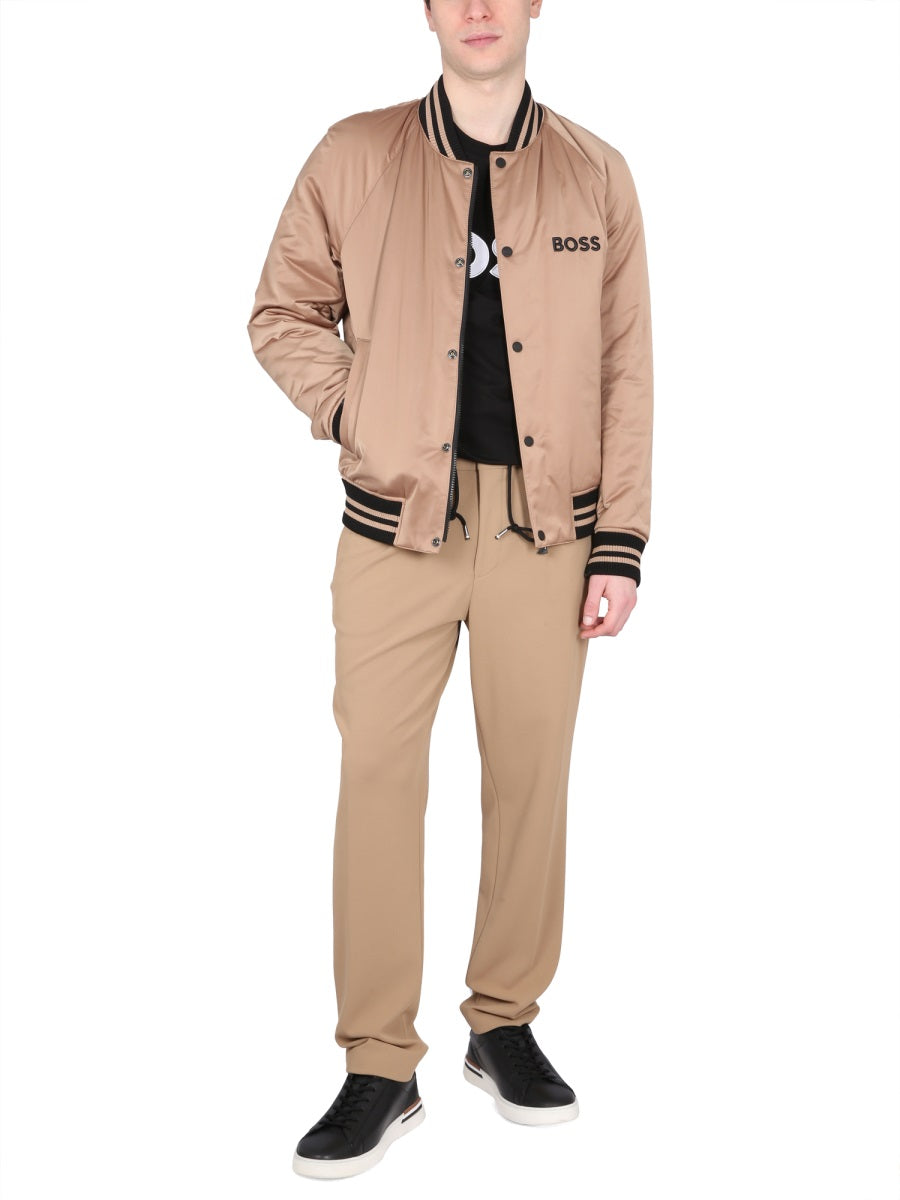 Brown Satin-Finish Bomber Jacket