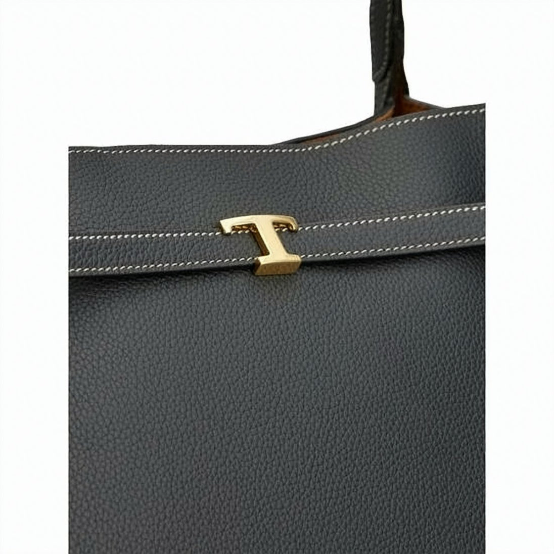 Trapezoidal Black Calf Leather Shoulder Bag