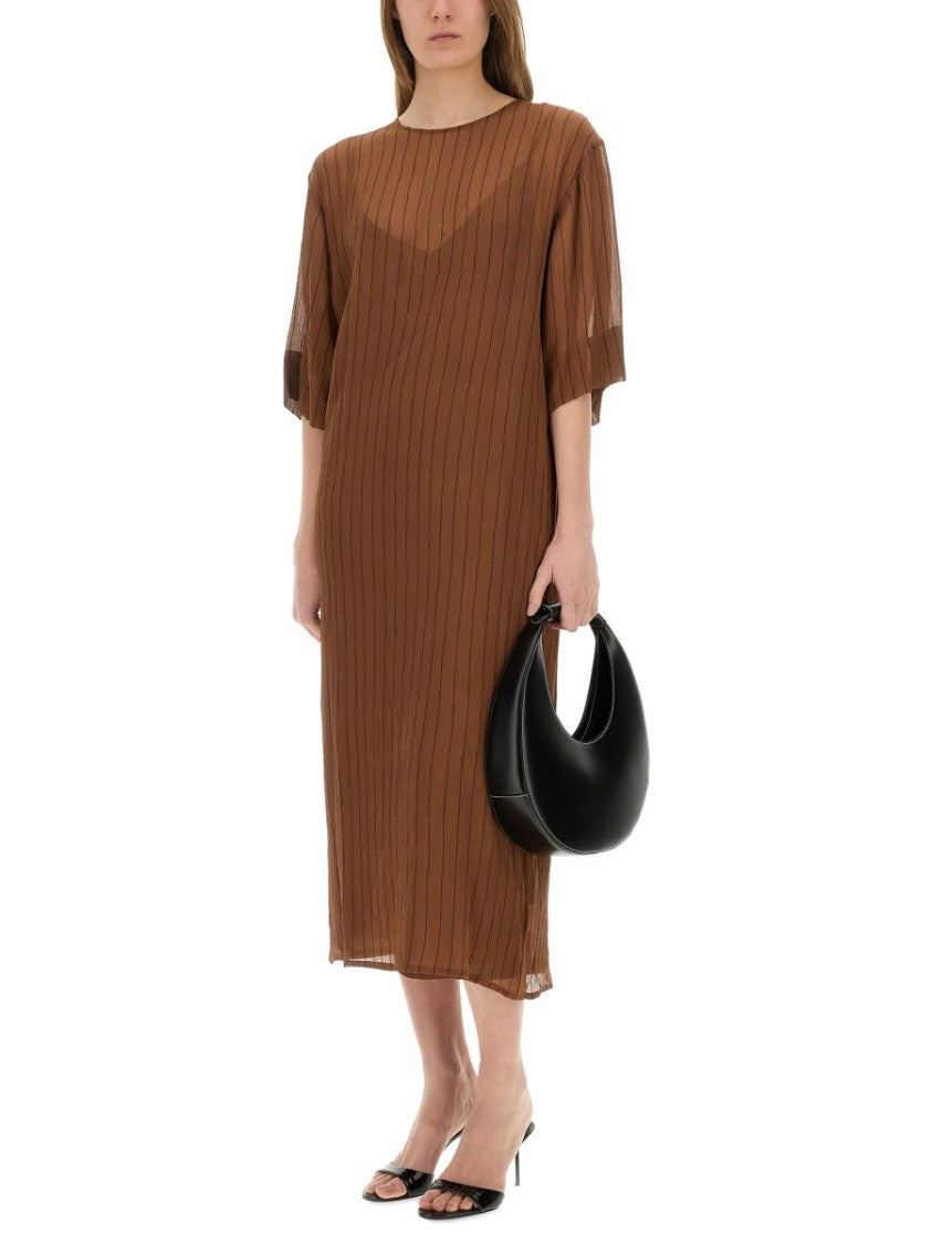 Brown Silk Midi Dress