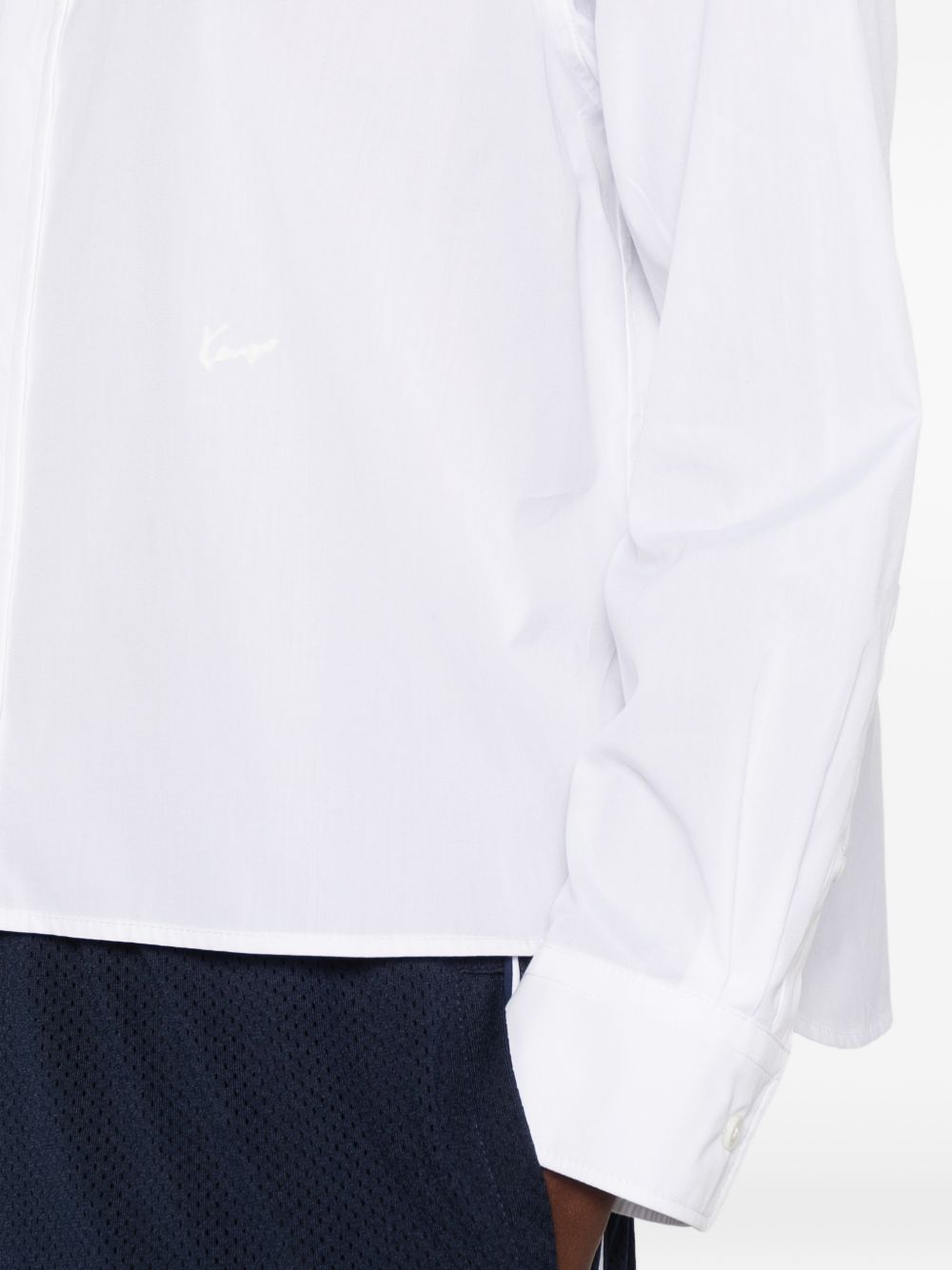 White Pointed Collar Button Long Shirt
