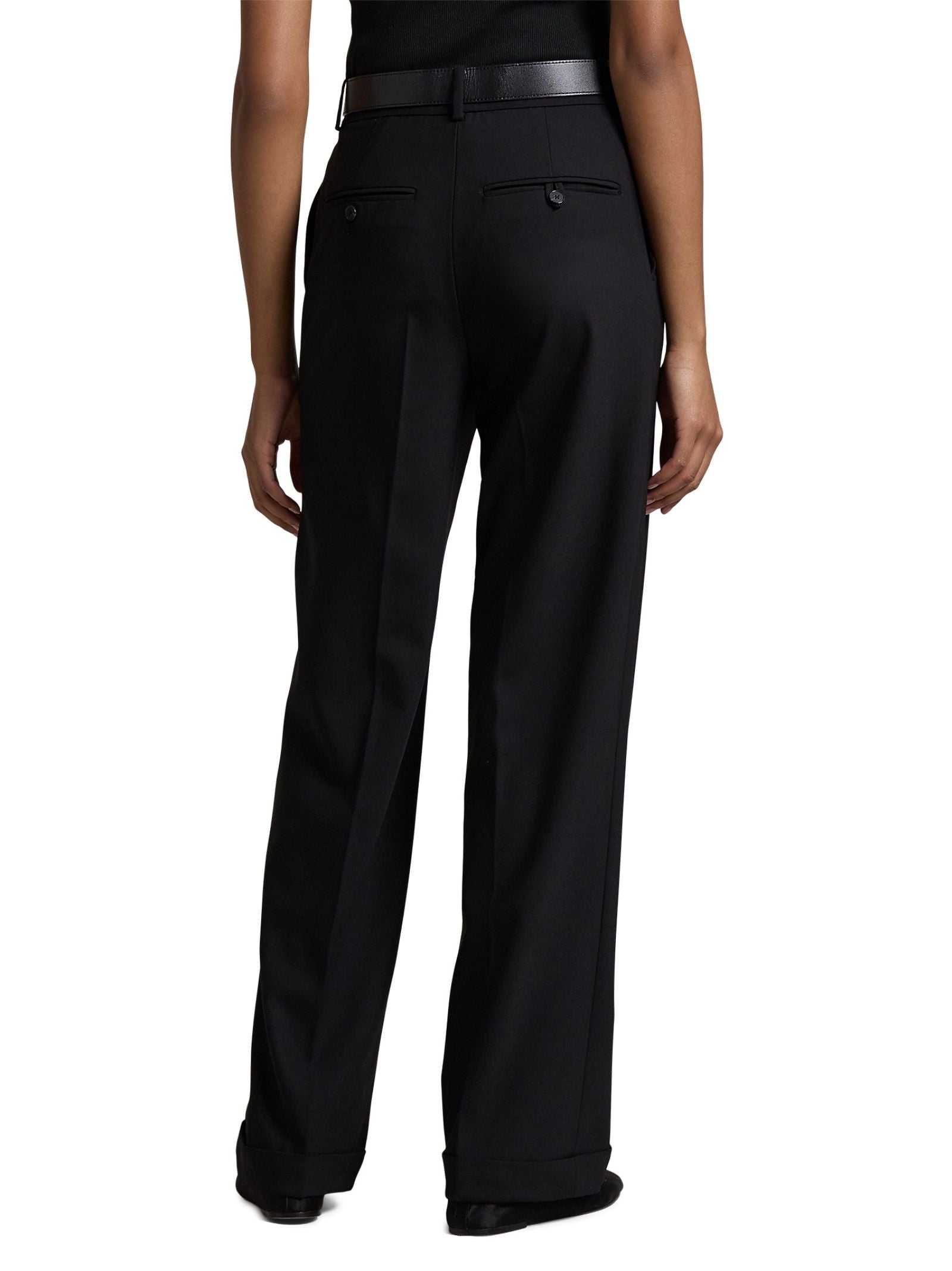 Tailored Black Stretch Trousers With Turn-Up Hems