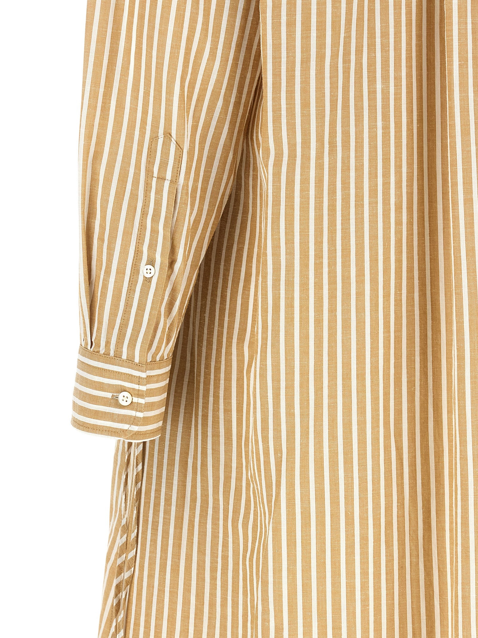 Trapeze Midi Chemisier Dress in Striped Cotton-Linen Blend