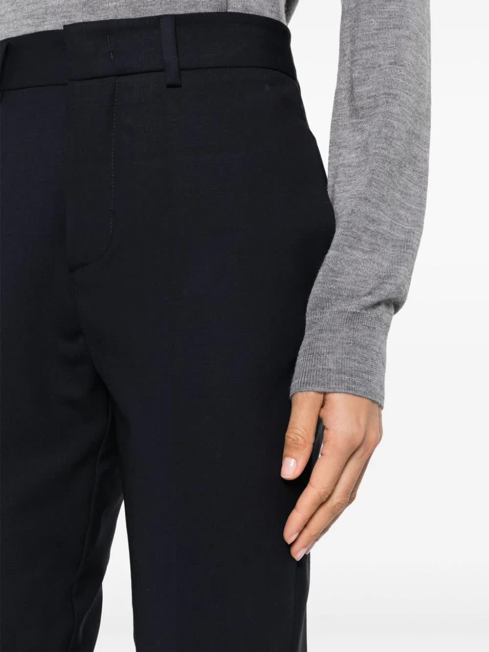 Mid Rise Cropped Straight Leg Wool Pants