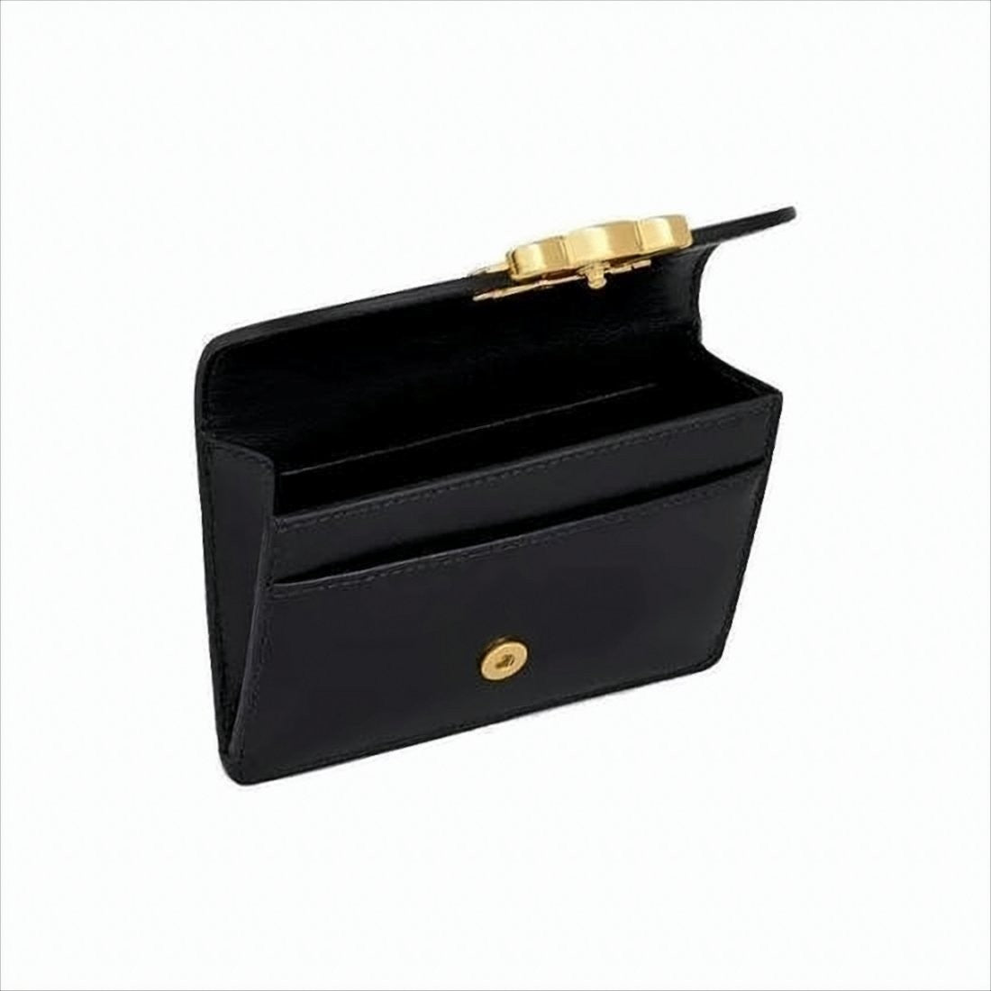 Compact Black Leather Card Wallet