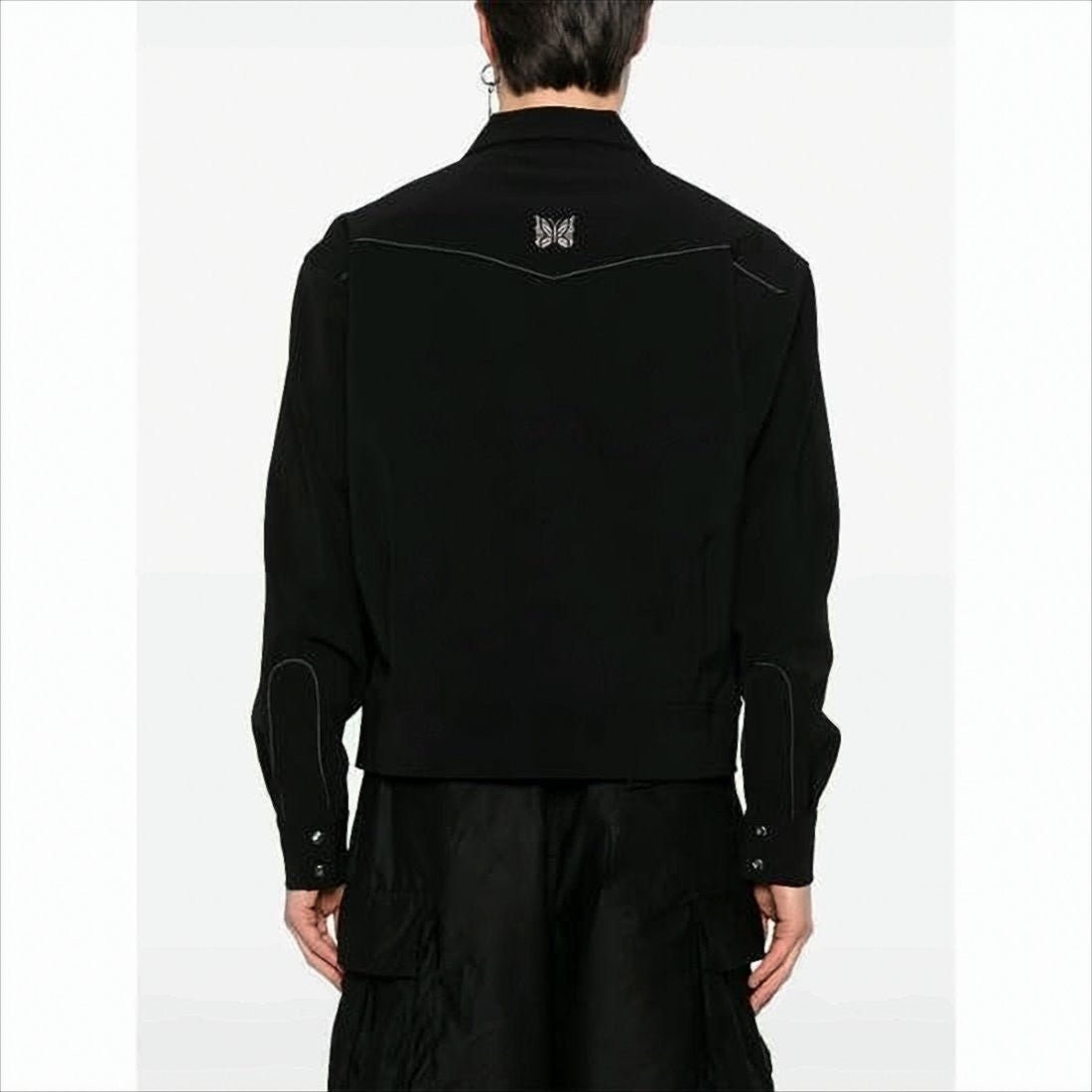 Black Jacket with Classic Collar and Embroidered Details