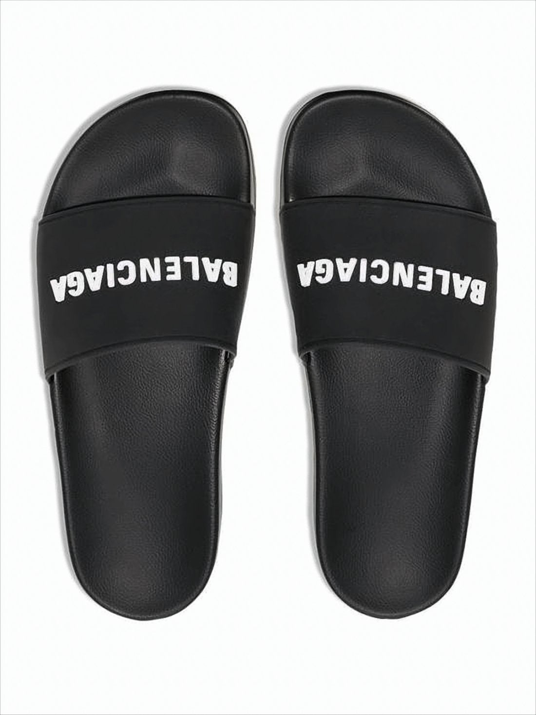 Contemporary Black Rubber Slide Sandals With Embossed Branding