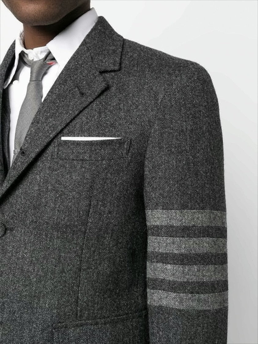 Tailored Grey Suit Jacket with Notch Lapel and Signature Stripes