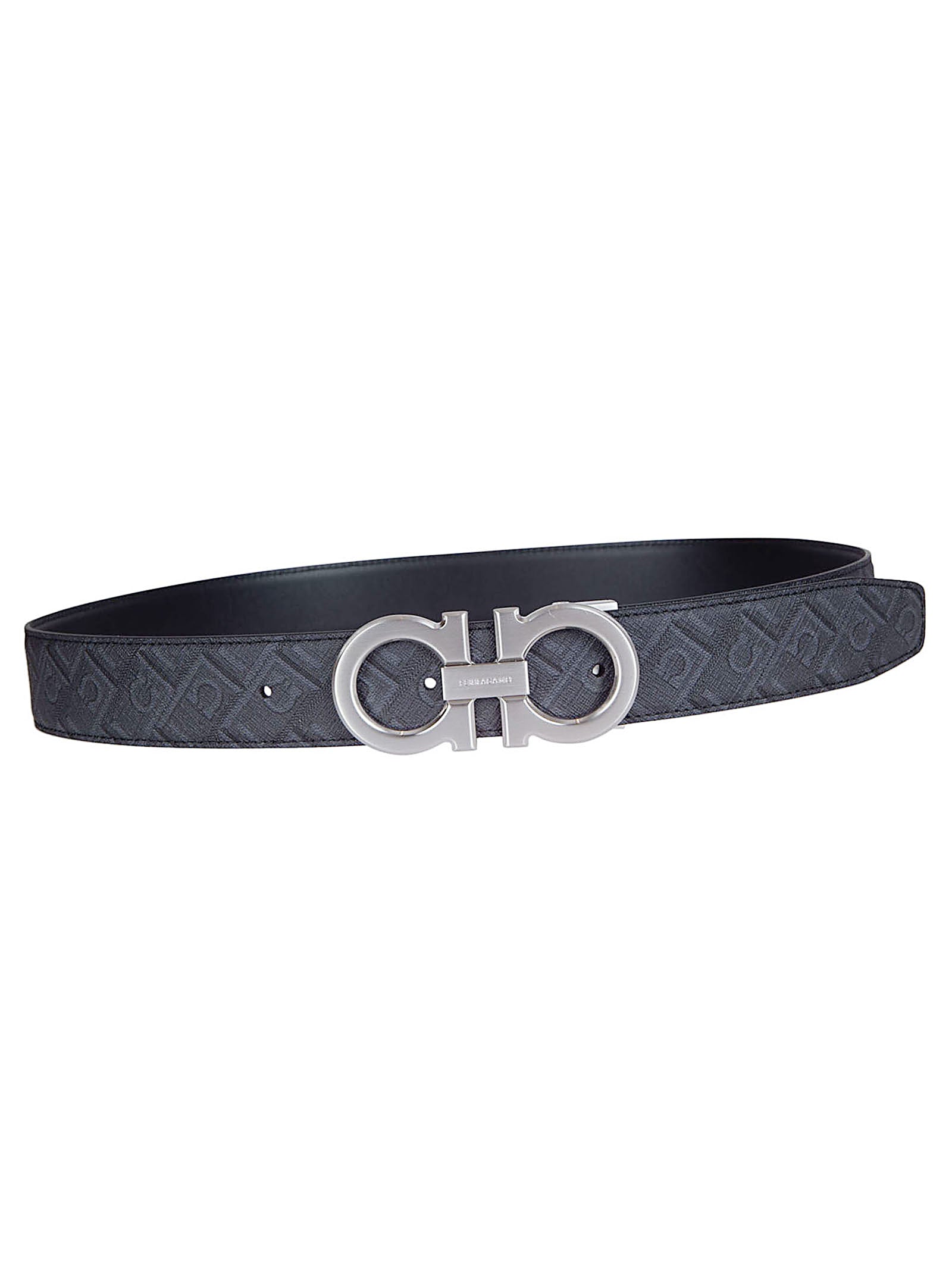 Reversible Black Calf Leather and Coated Fabric Belt