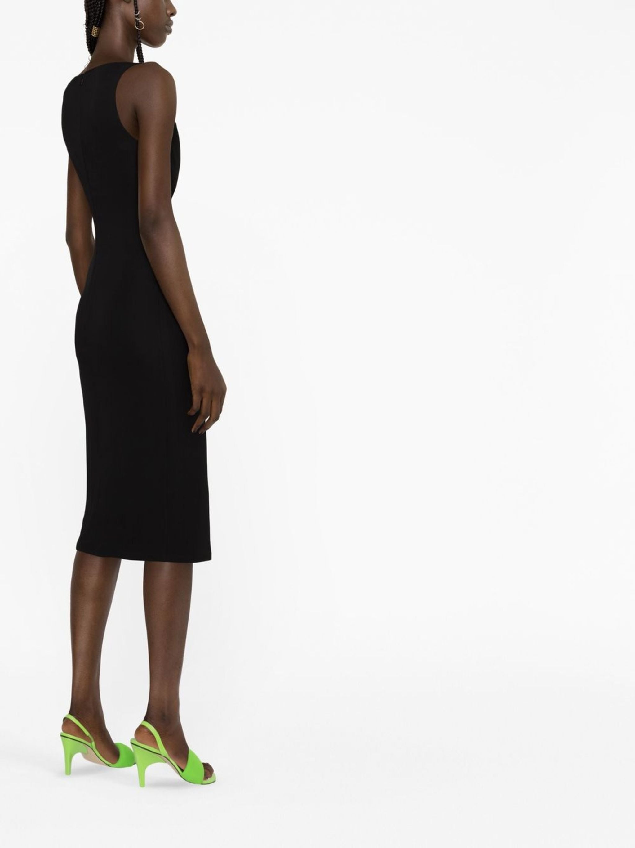 Crepe Midi Dress with Draped Neckline and Medusa Straps