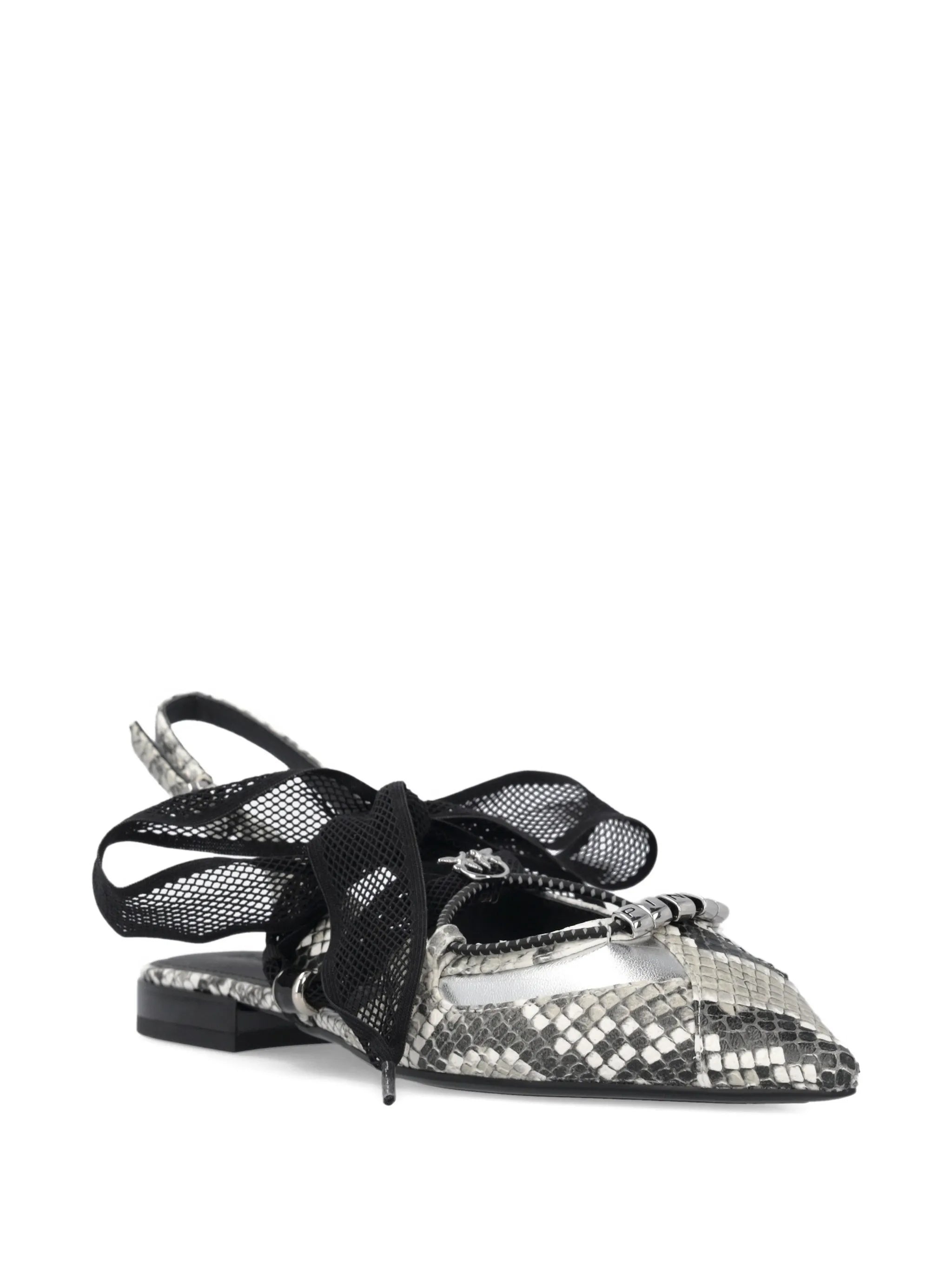 Grey Gianira 30 Snakeskin-Pattern Slingback Ballerinas