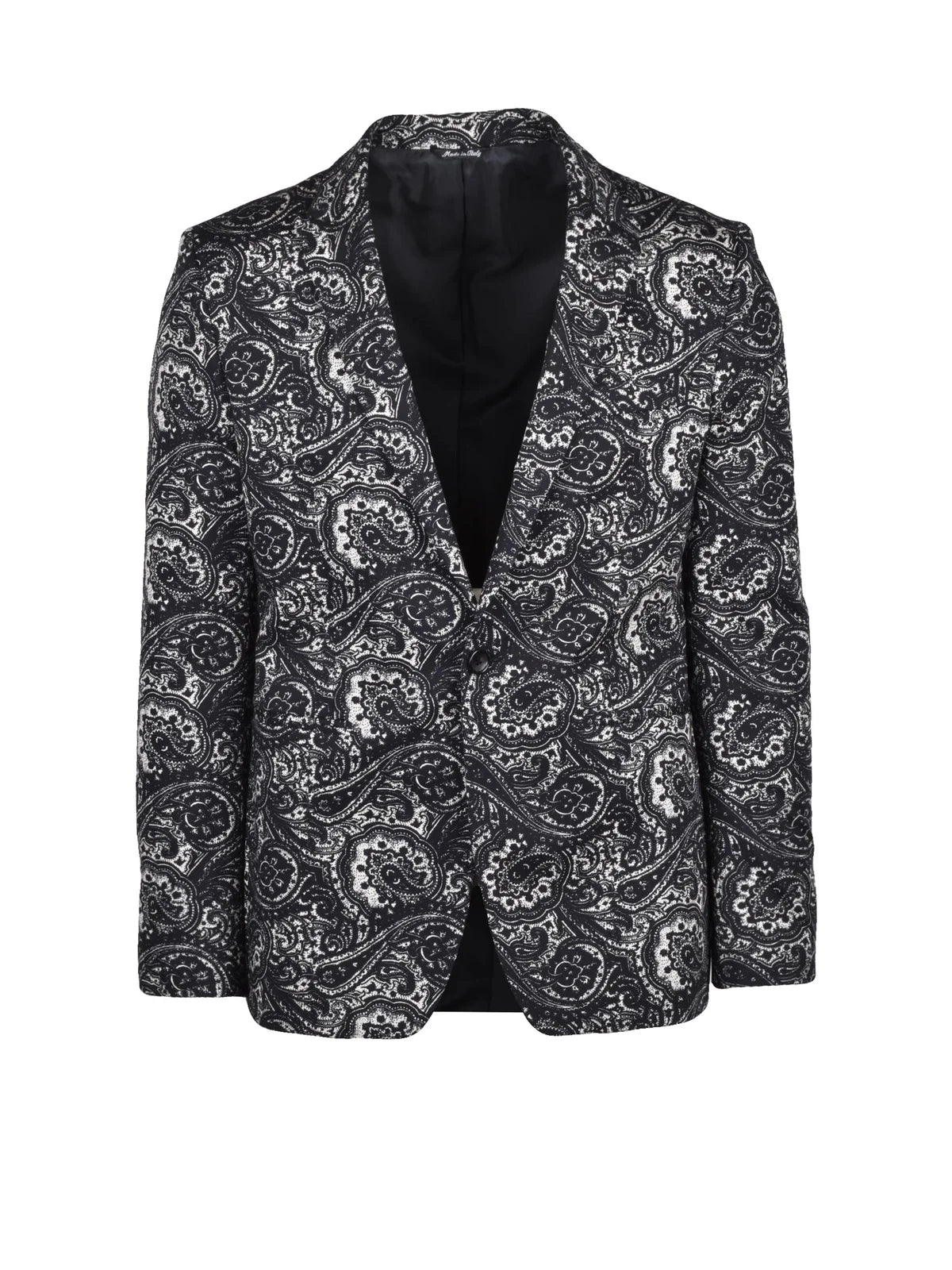 Black White Cotton Elastane Rounded Jacket