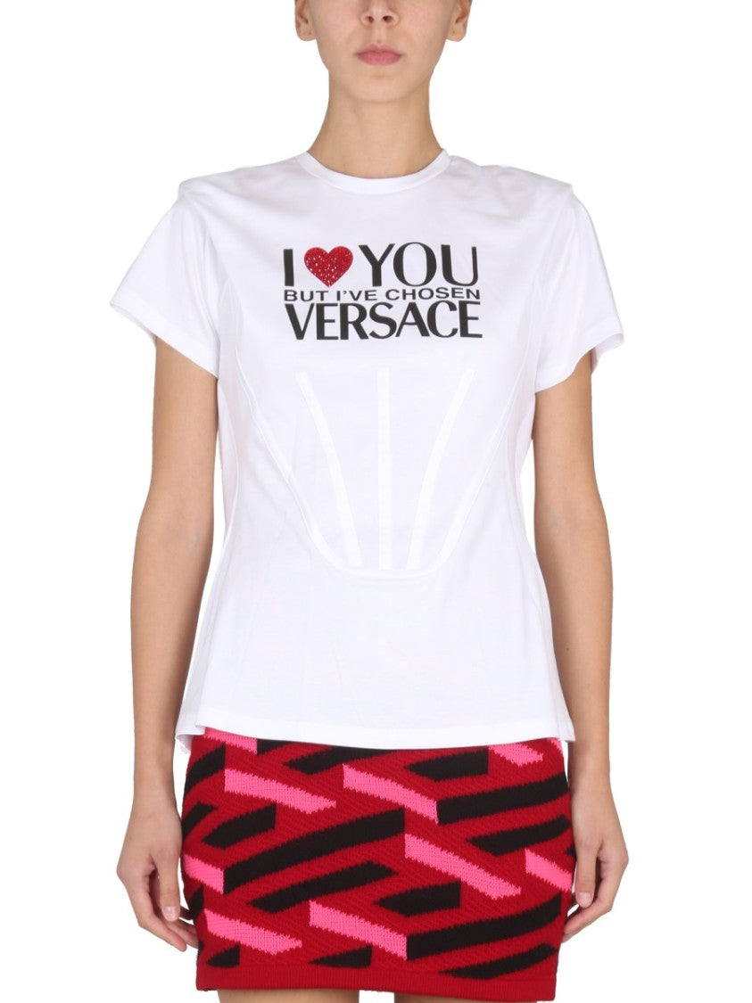 White Short-Sleeved T-Shirt With Logo Print