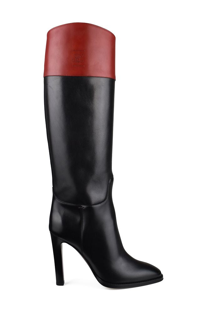 Knee-High Fascia Boots With Contrasting Red Yoke