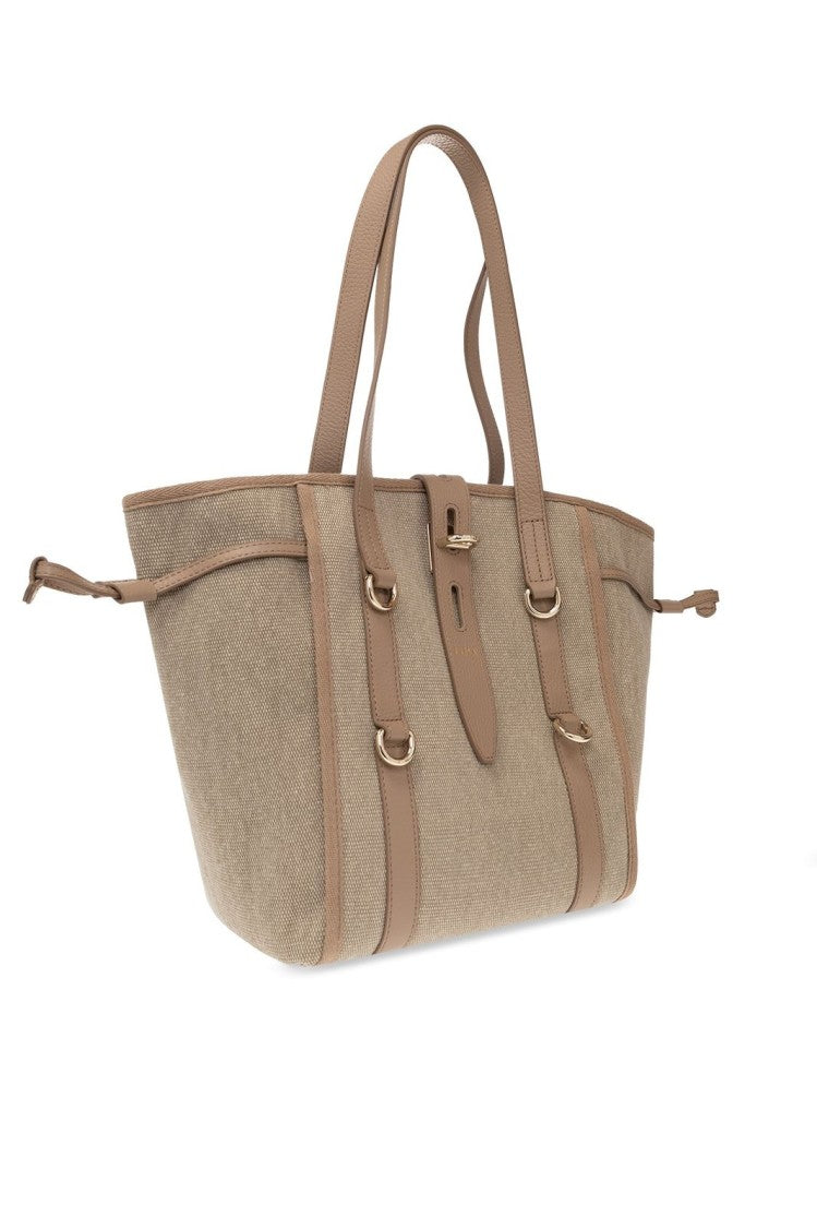 Textured Fabric Handbag With Leather Accents