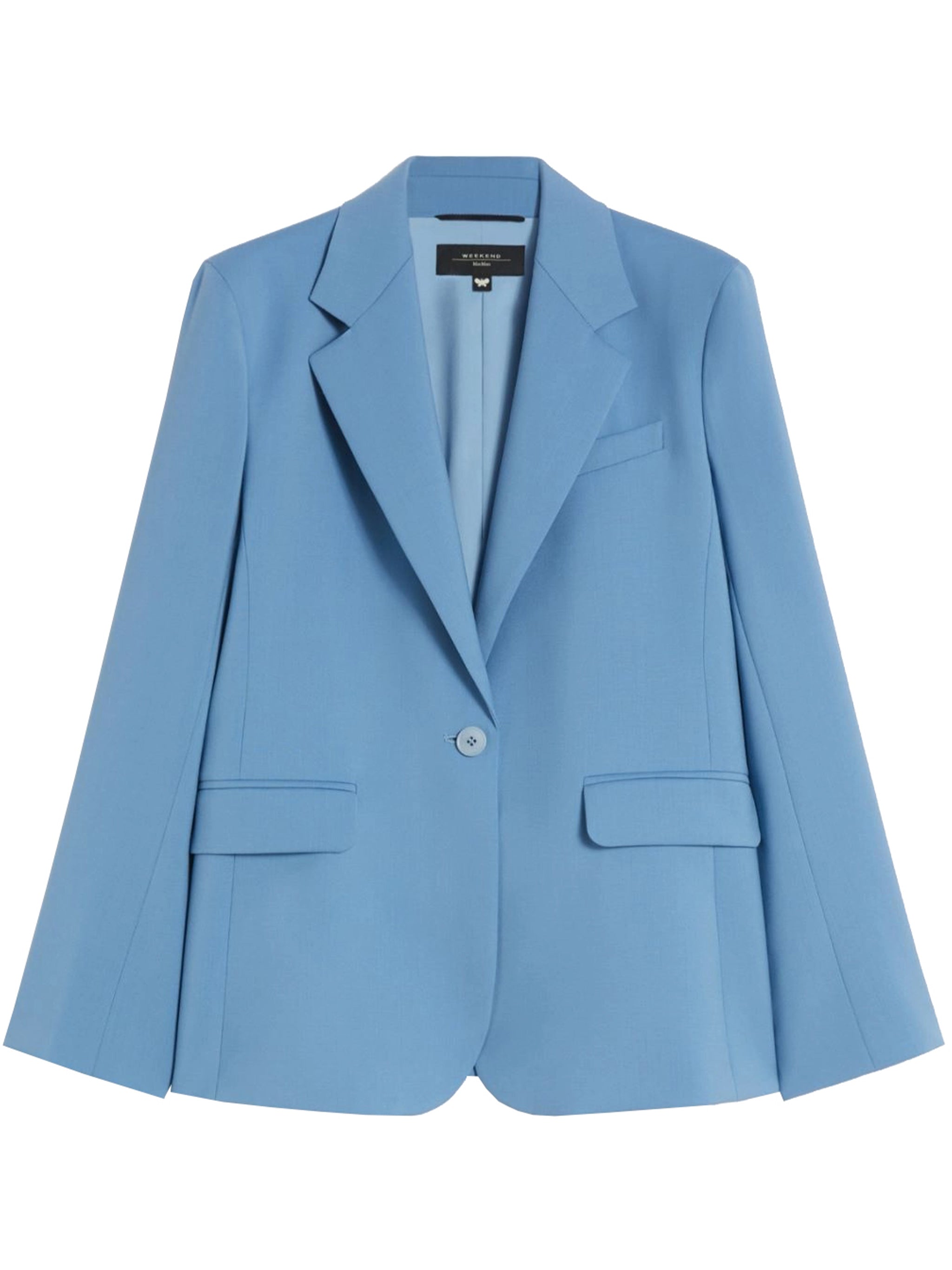 Blue Lamine Structured Tailored Fabric Blazer