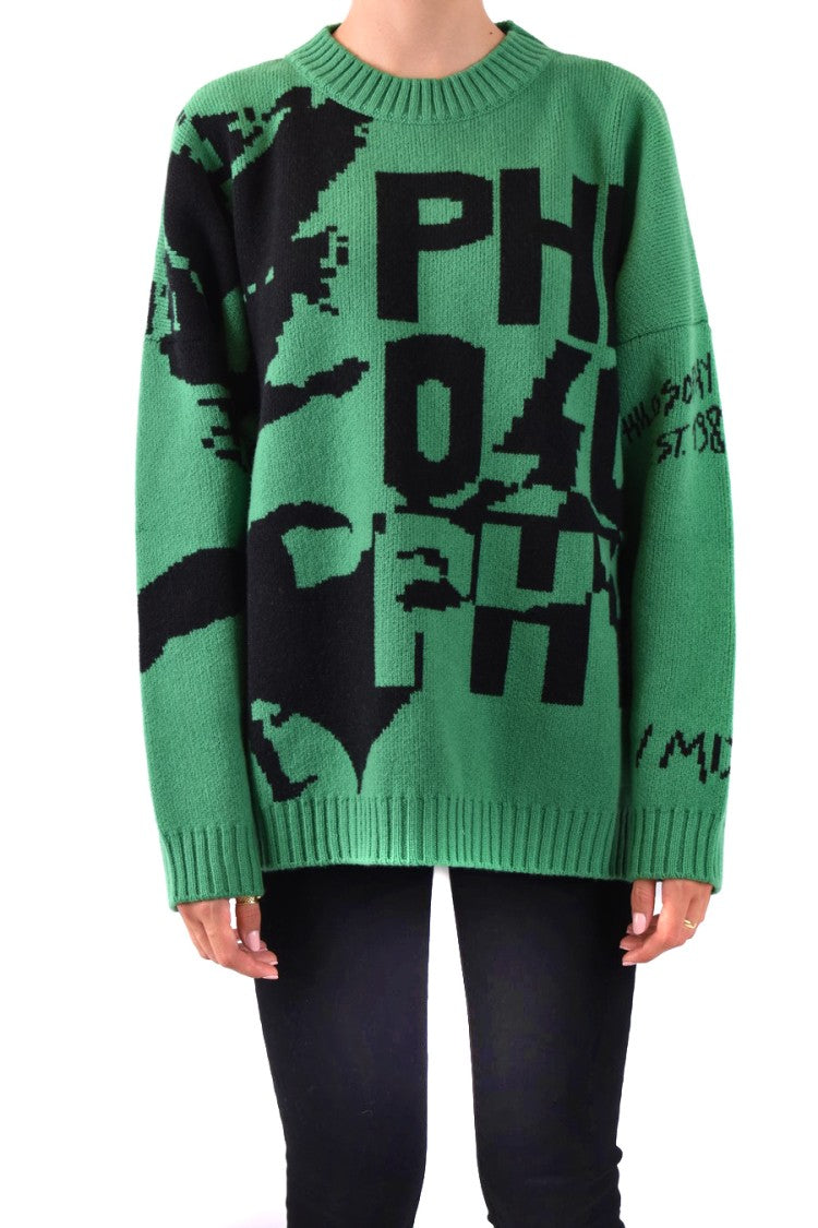 Oversized Wool Sweater With Graphic Design