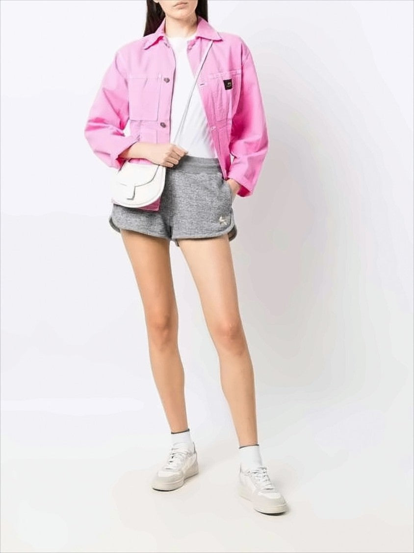 Heathered Grey Shorts with Elastic Waistband and Metallic Detail