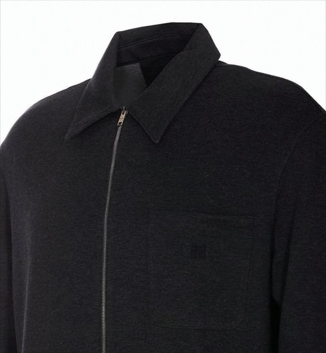 Black Bomber Jacket with Minimalist Design and Classic Collar