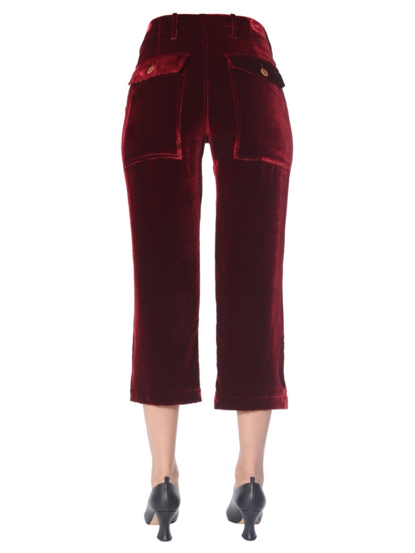 Burgundy Velvet Cropped Pants